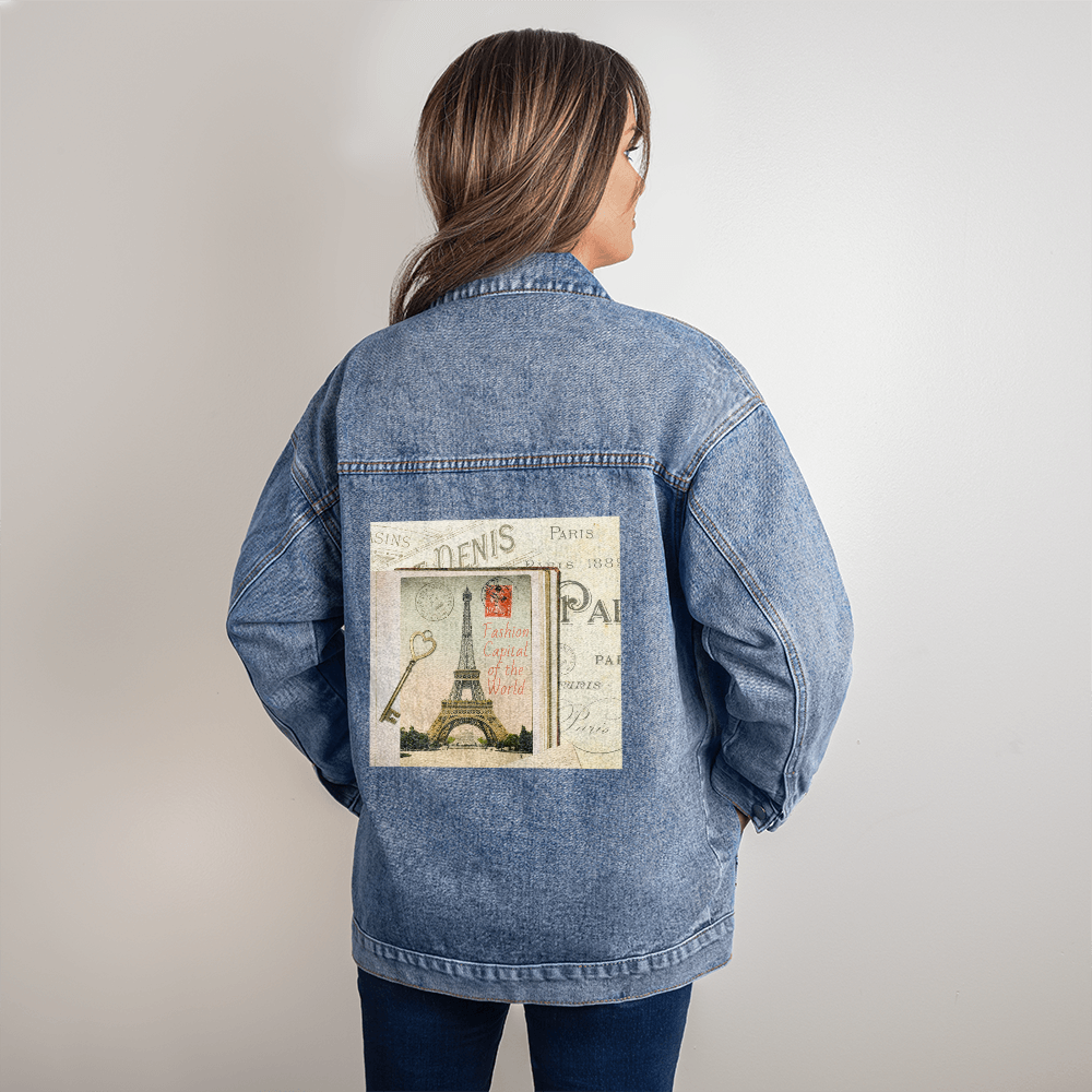 Fashion Capital of the World Paris France Oversized Women's DTG Denim Jacket