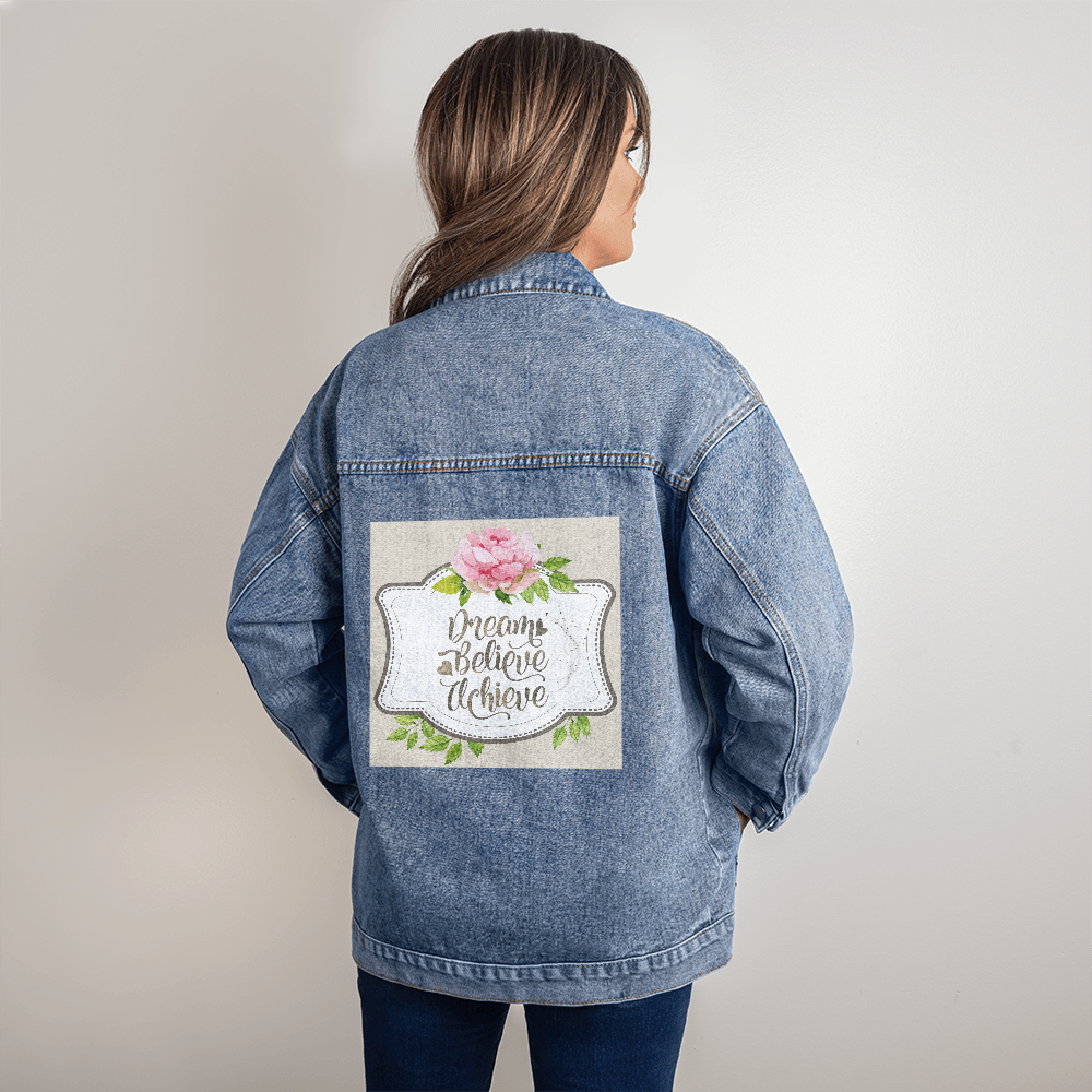Dream Believe Achieve Inspirational Oversized Women's Denim Jacket