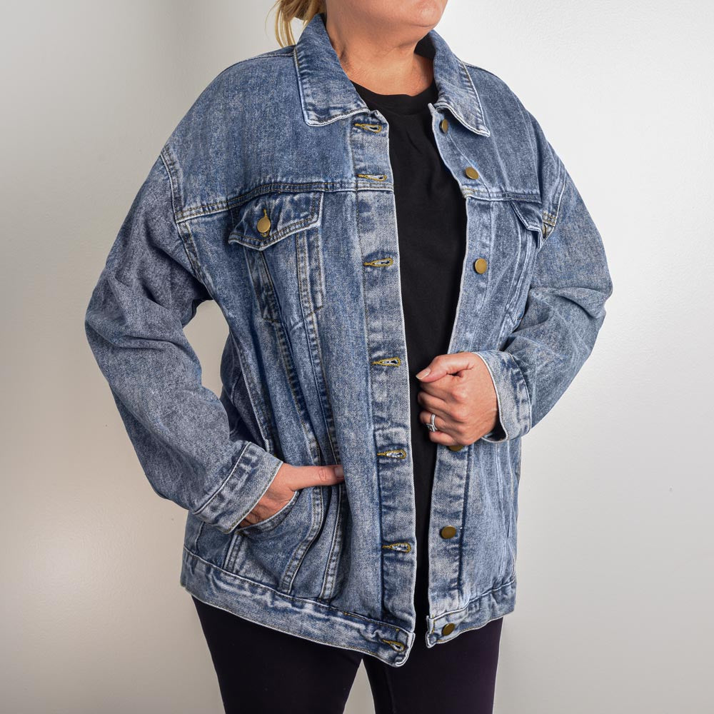 Lady in Waiting for Him to Call Oversized Women's DTG Denim Jacket