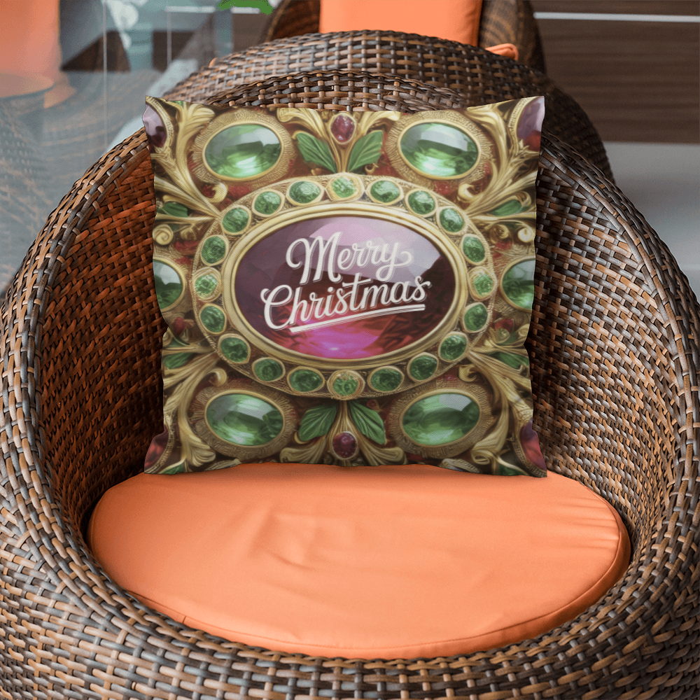 Christmas Ornate Gold Design with Gemstones Classic Pillow Cover with Insert