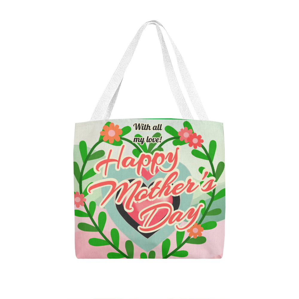 Happy Mother's Day with Greenery Heart on Classic Tote Bag