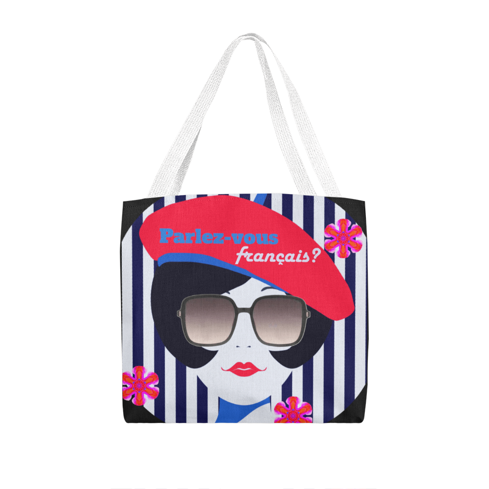 Parlez-vous francais? Fashionable French Girl with Beret Classic Tote Bag