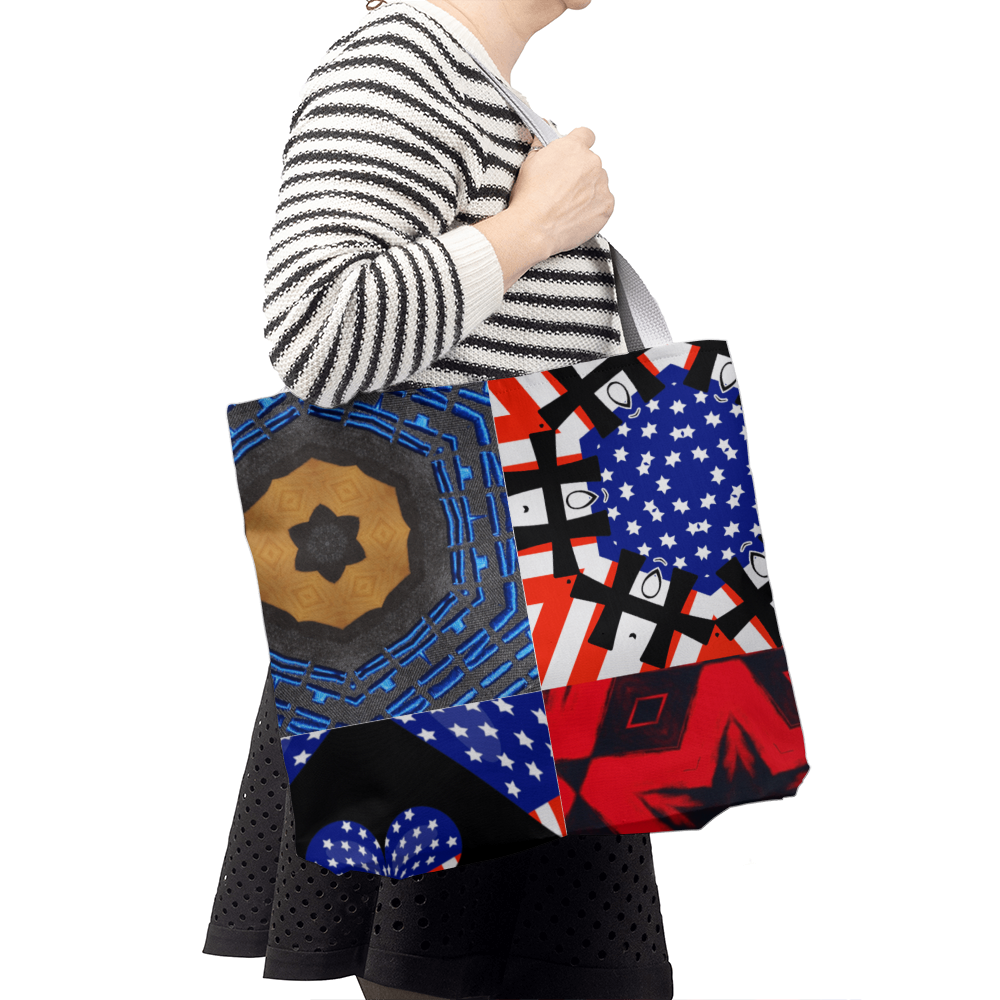 USA Patchwork Design Classic Tote Bag Available in 3 Sizes