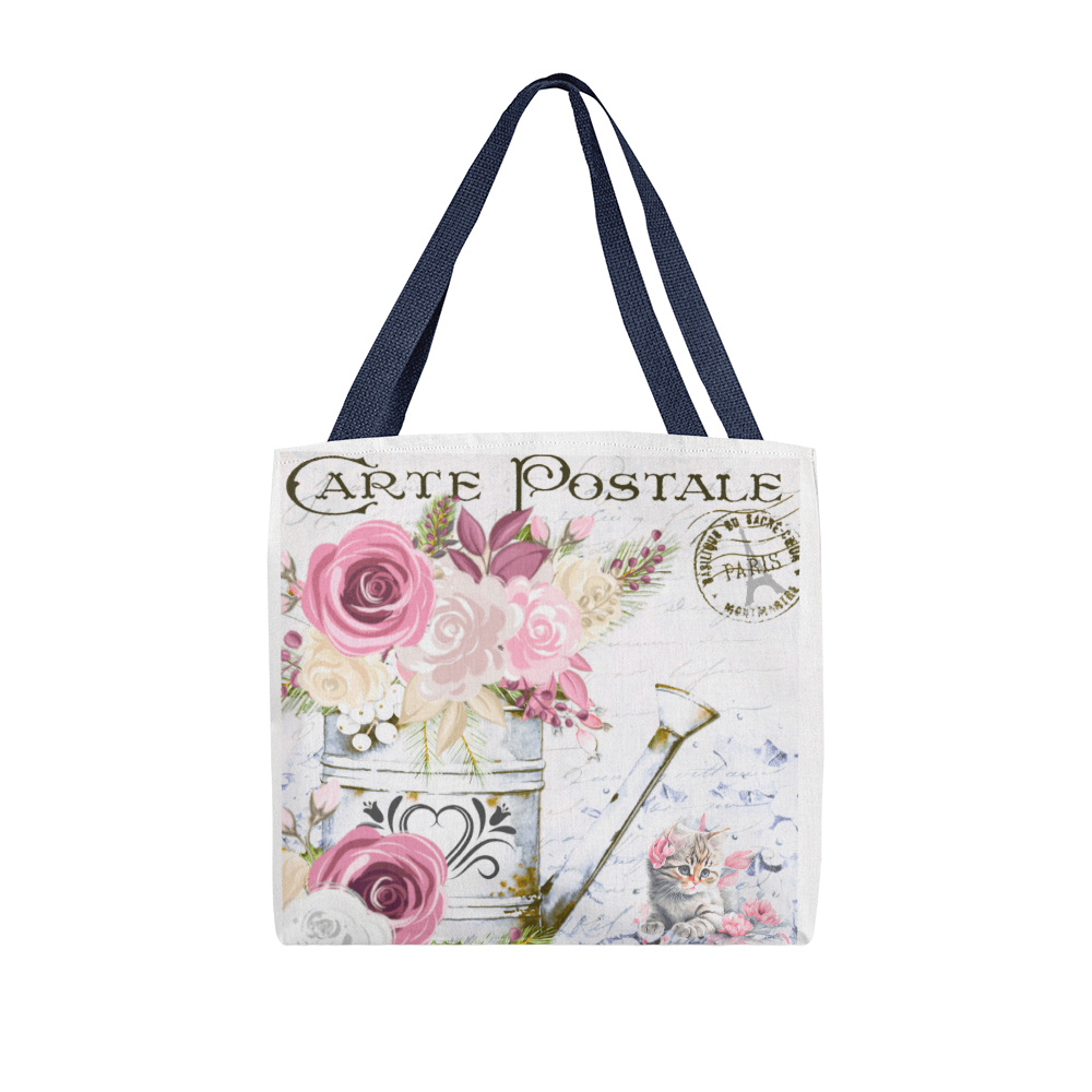 Flowers & Kitten Carte Postale Design Classic Tote Bag
