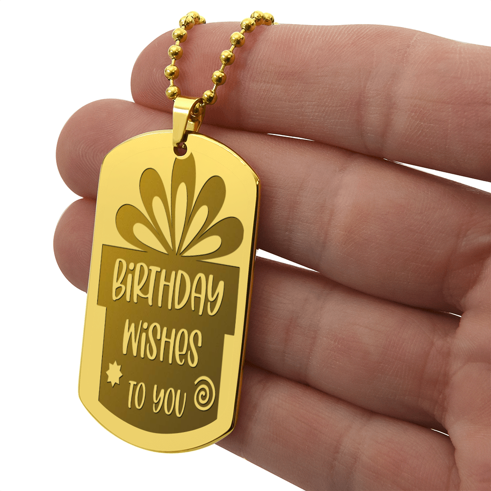 Birthday Wishes to You Engraved Graphic Dog Tags Necklace