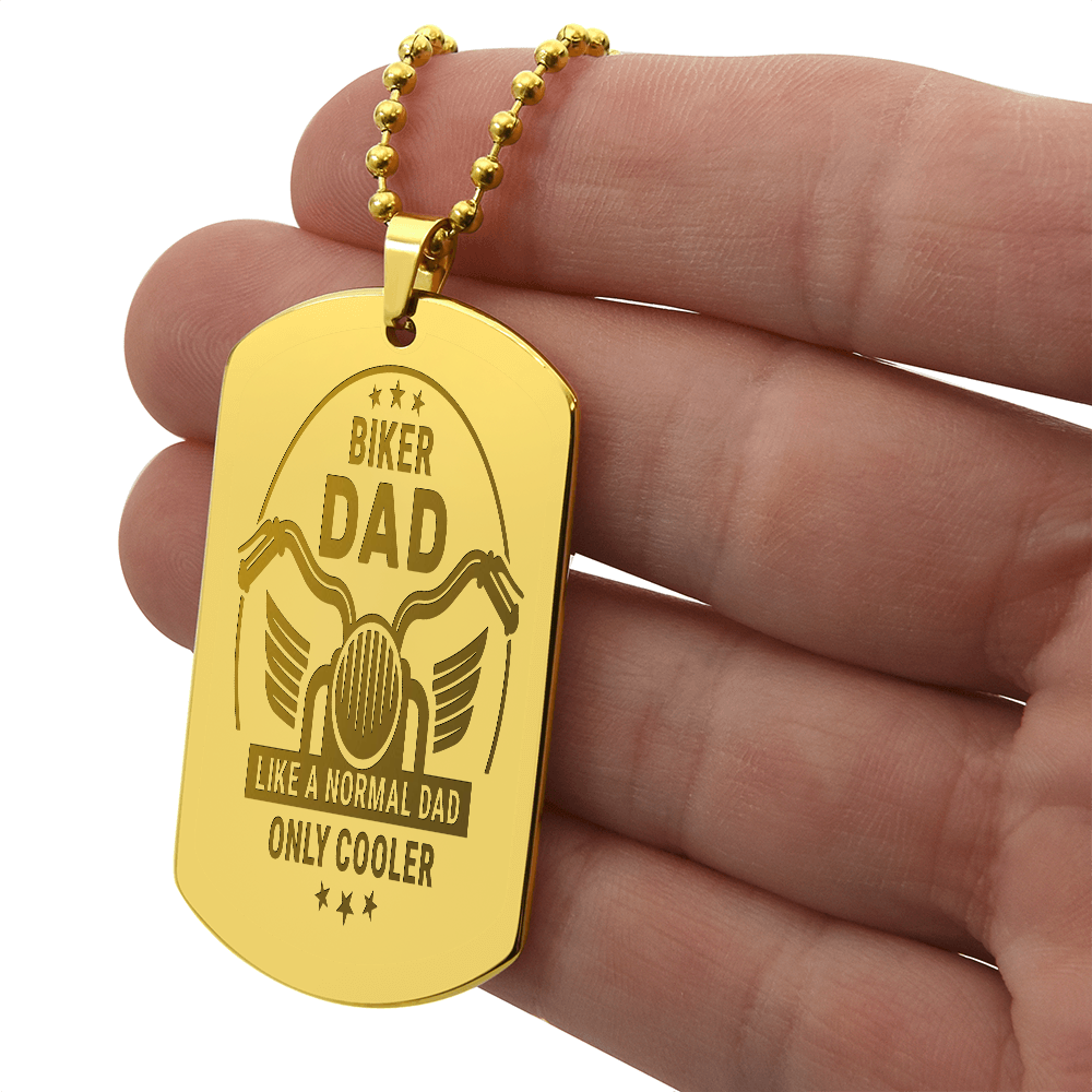 Cool Biker Dad Engraved Dog Tags Necklace