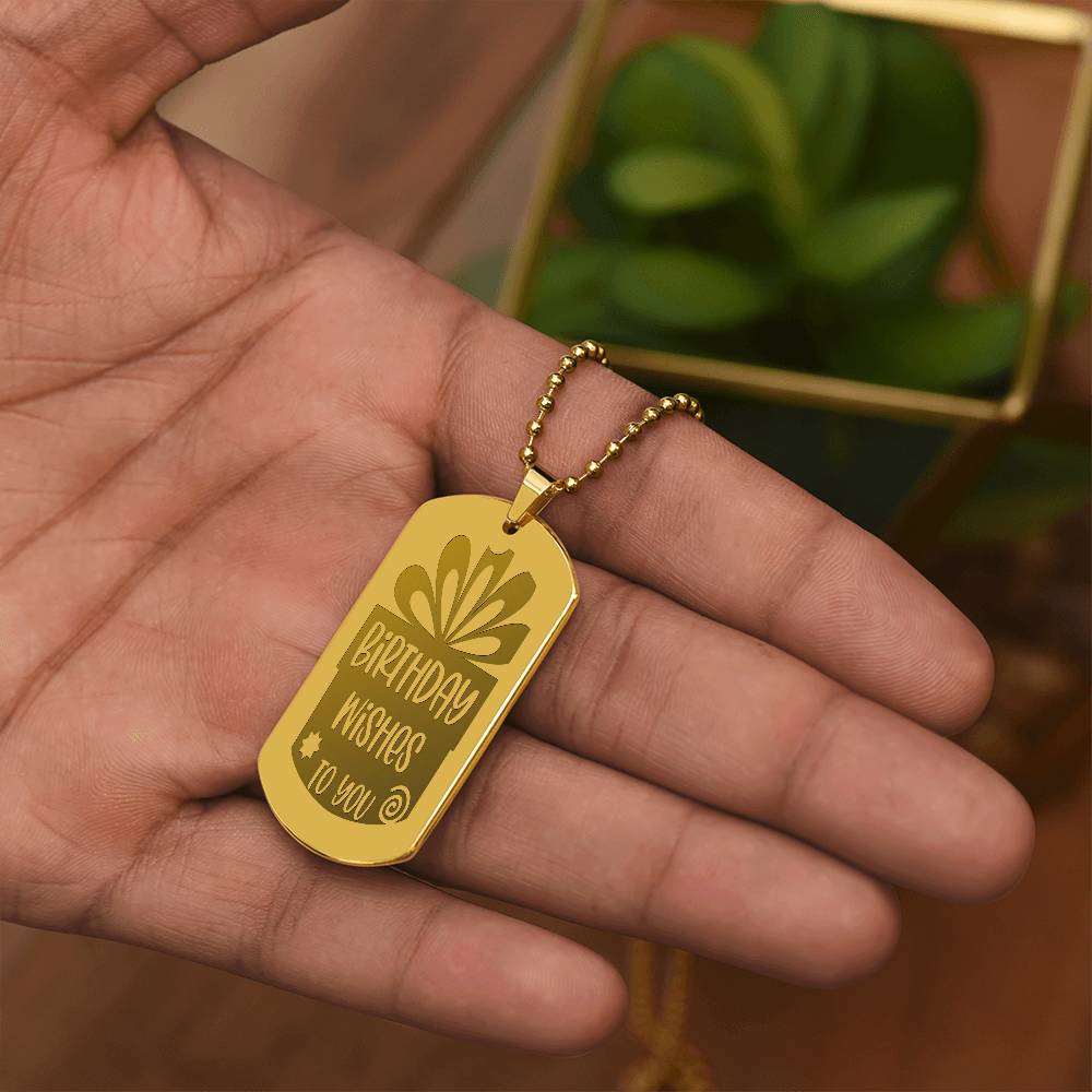 Birthday Wishes to You Engraved Graphic Dog Tags Necklace