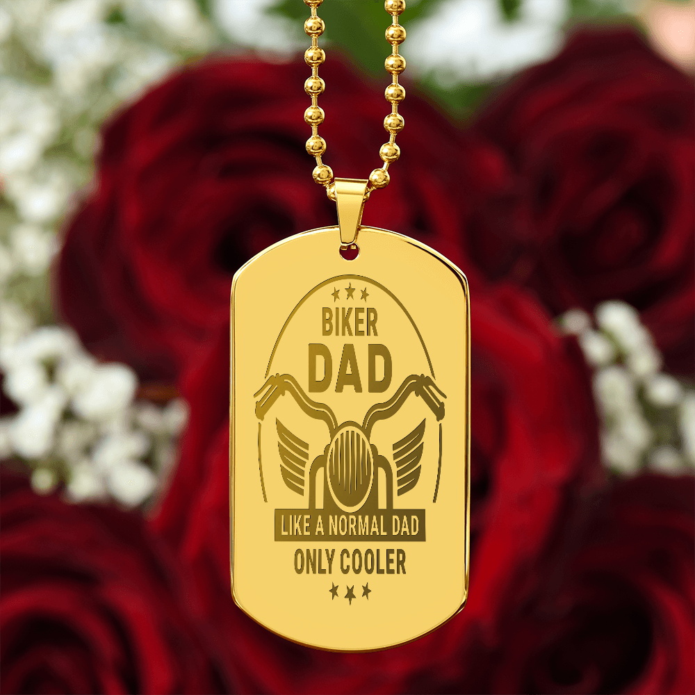 Cool Biker Dad Engraved Dog Tags Necklace