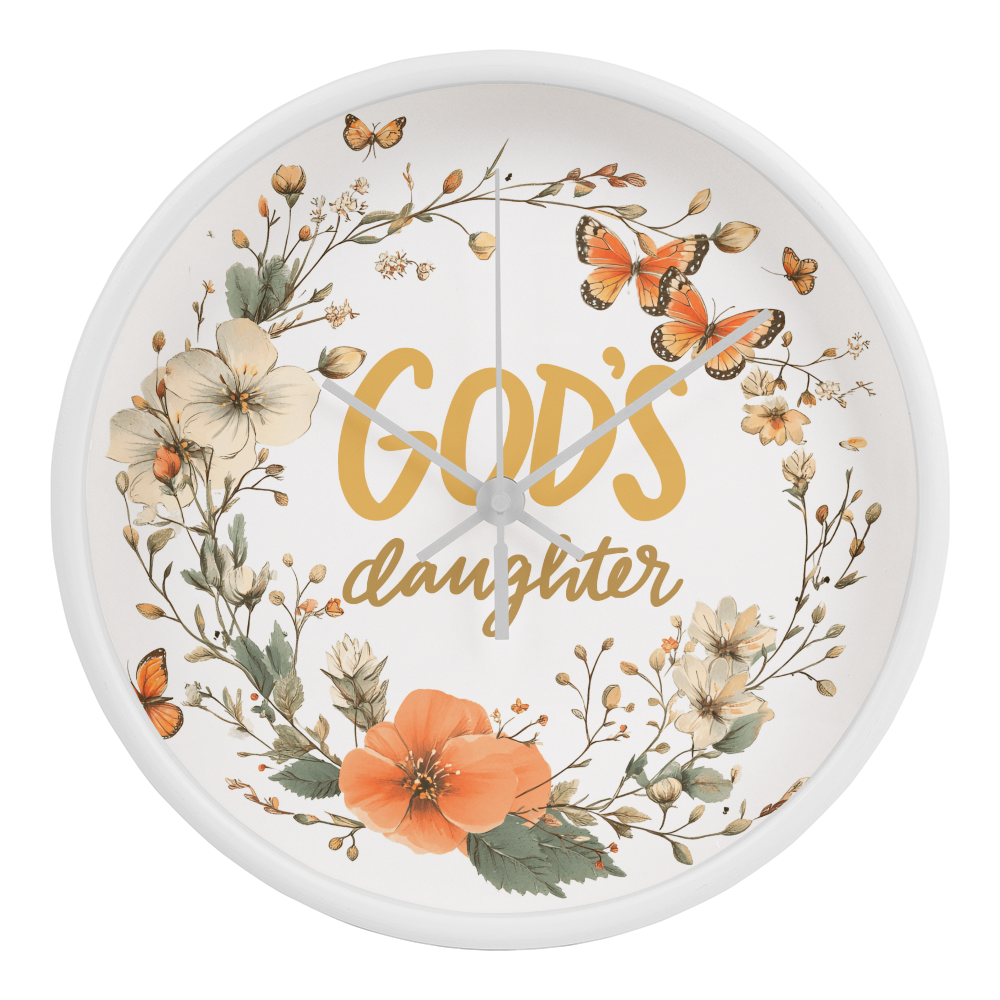 God's Daughter Faith Based Floral Wood Frame Round 10" Clock