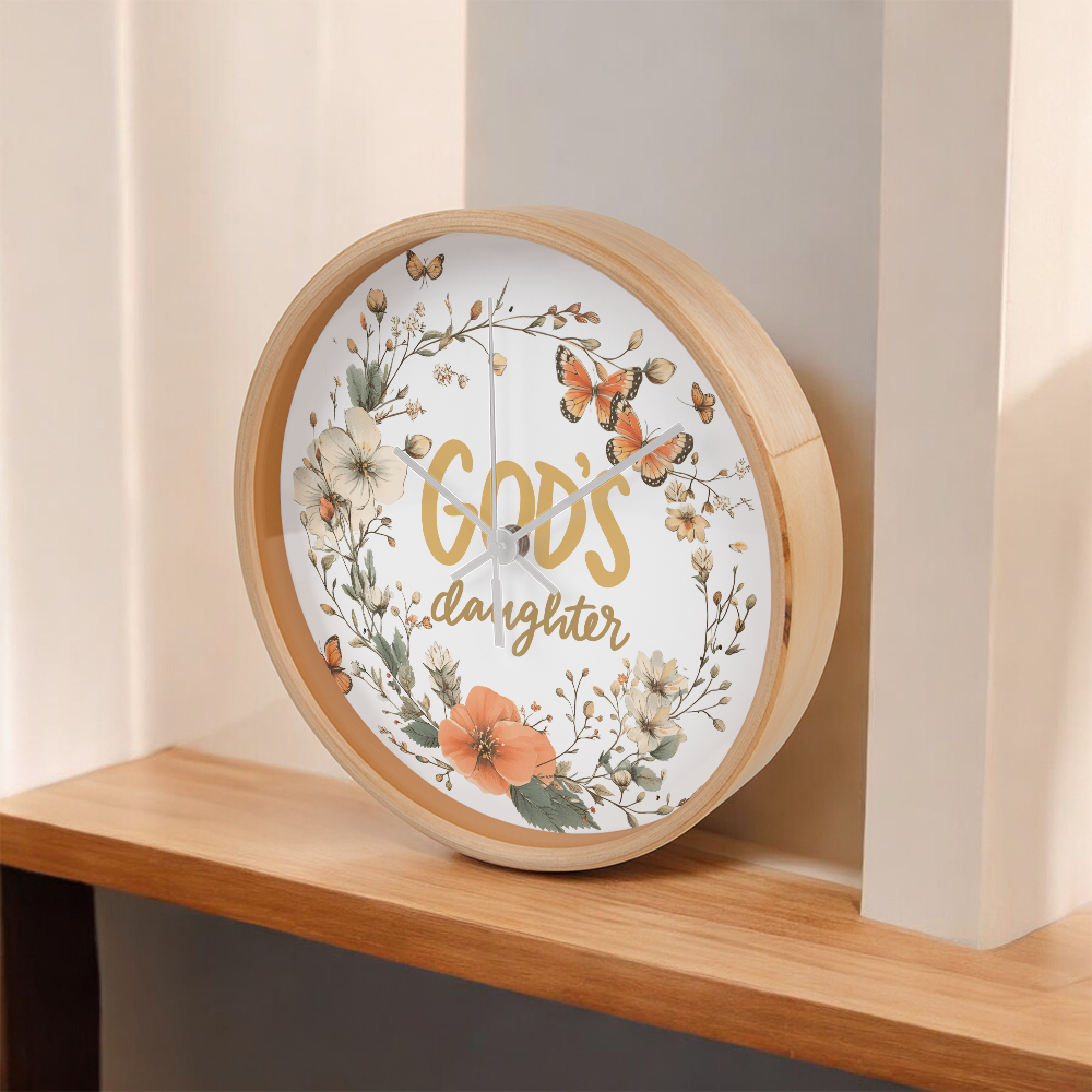 God's Daughter Faith Based Floral Wood Frame Round 10" Clock