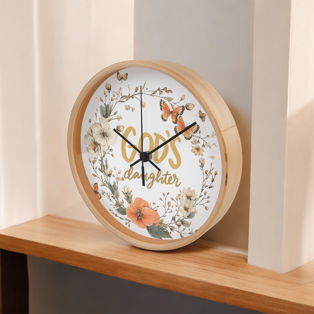 God's Daughter Faith Based Floral Wood Frame Round 10" Clock