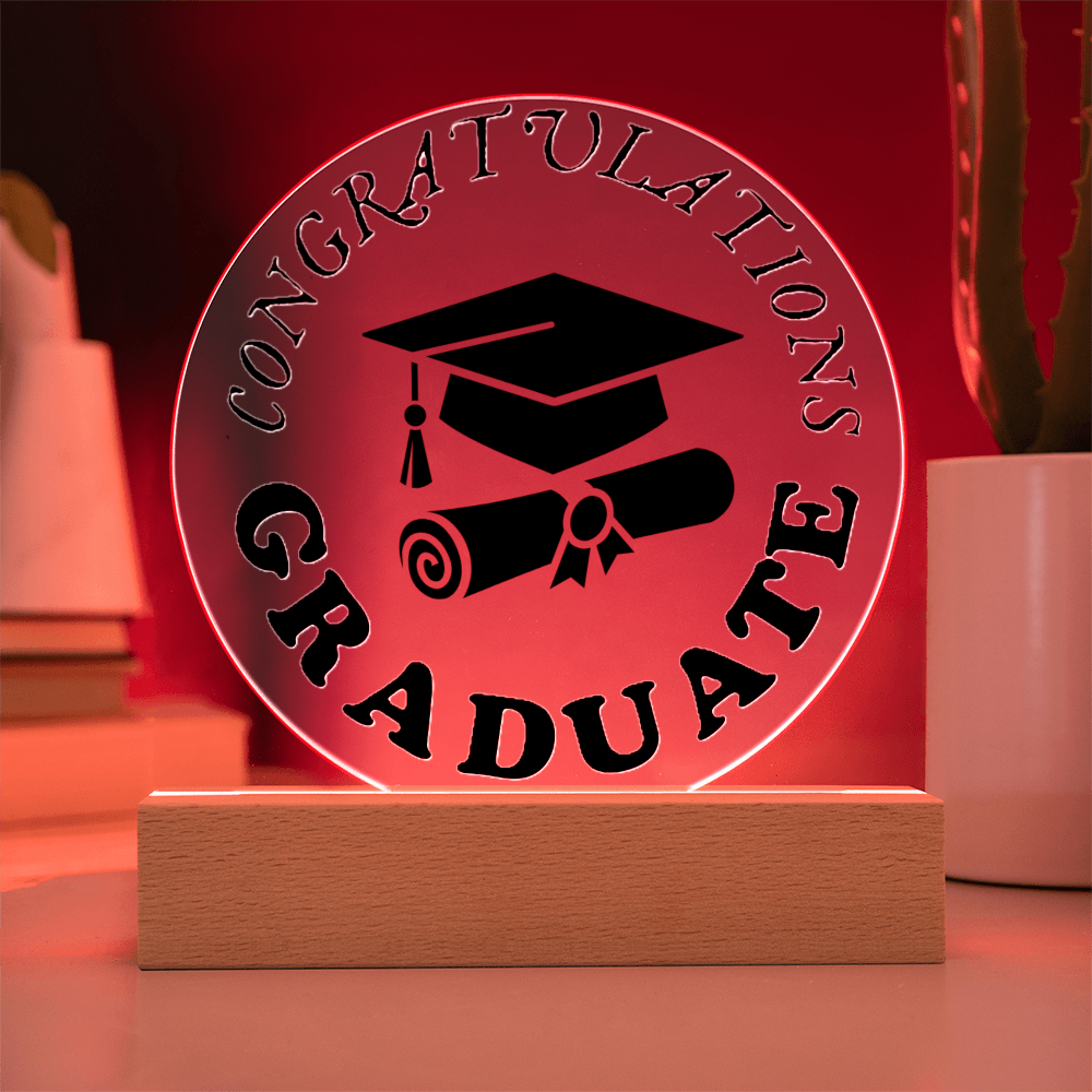 Congratulations Graduate Acrylic Printed Circle Plaque with LED Lights