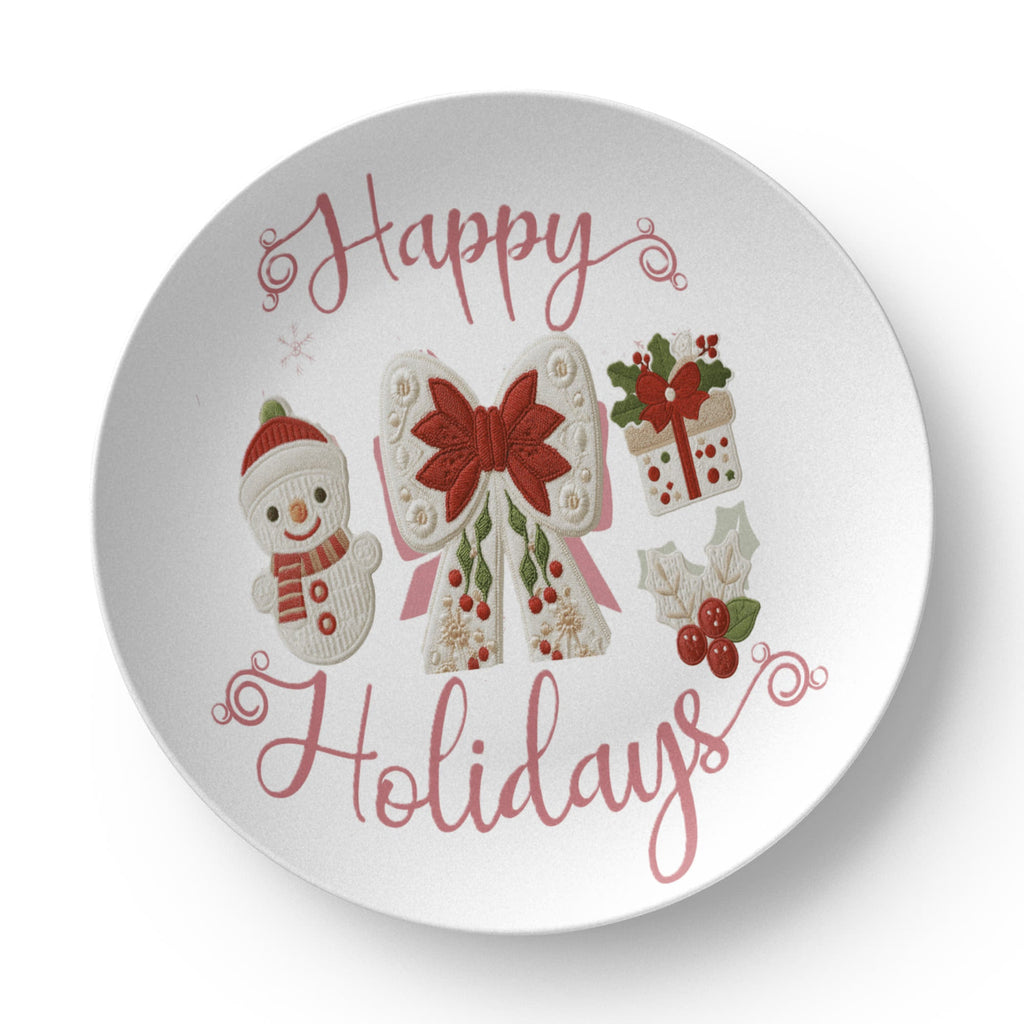 Pink Happy Holidays Faux Yarn Polymer 10" Plate
