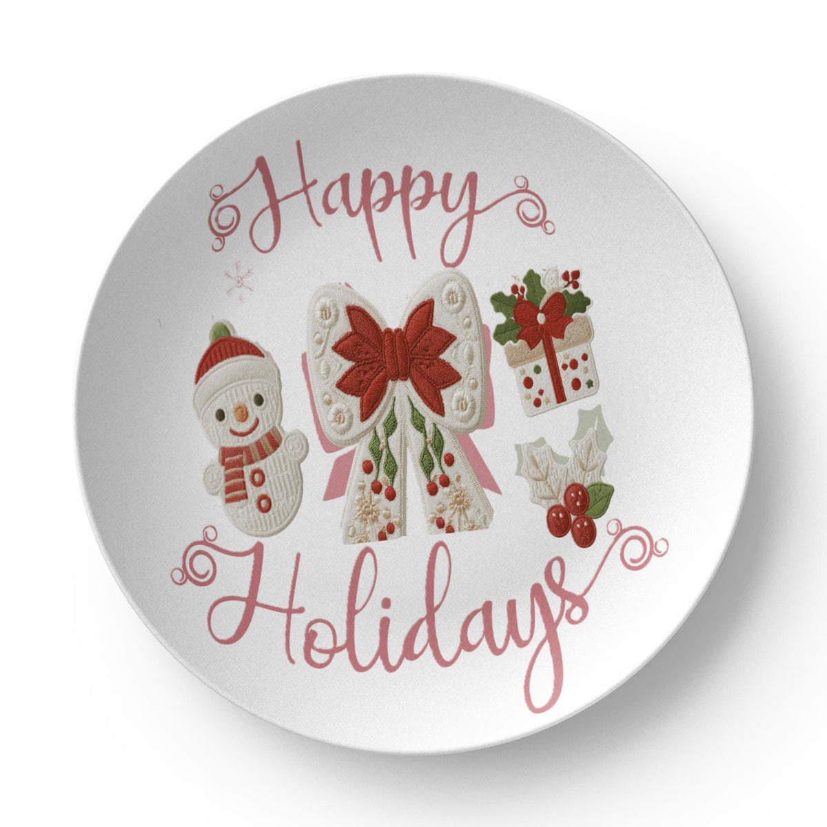 Pink Happy Holidays Faux Yarn Polymer 10" Plate