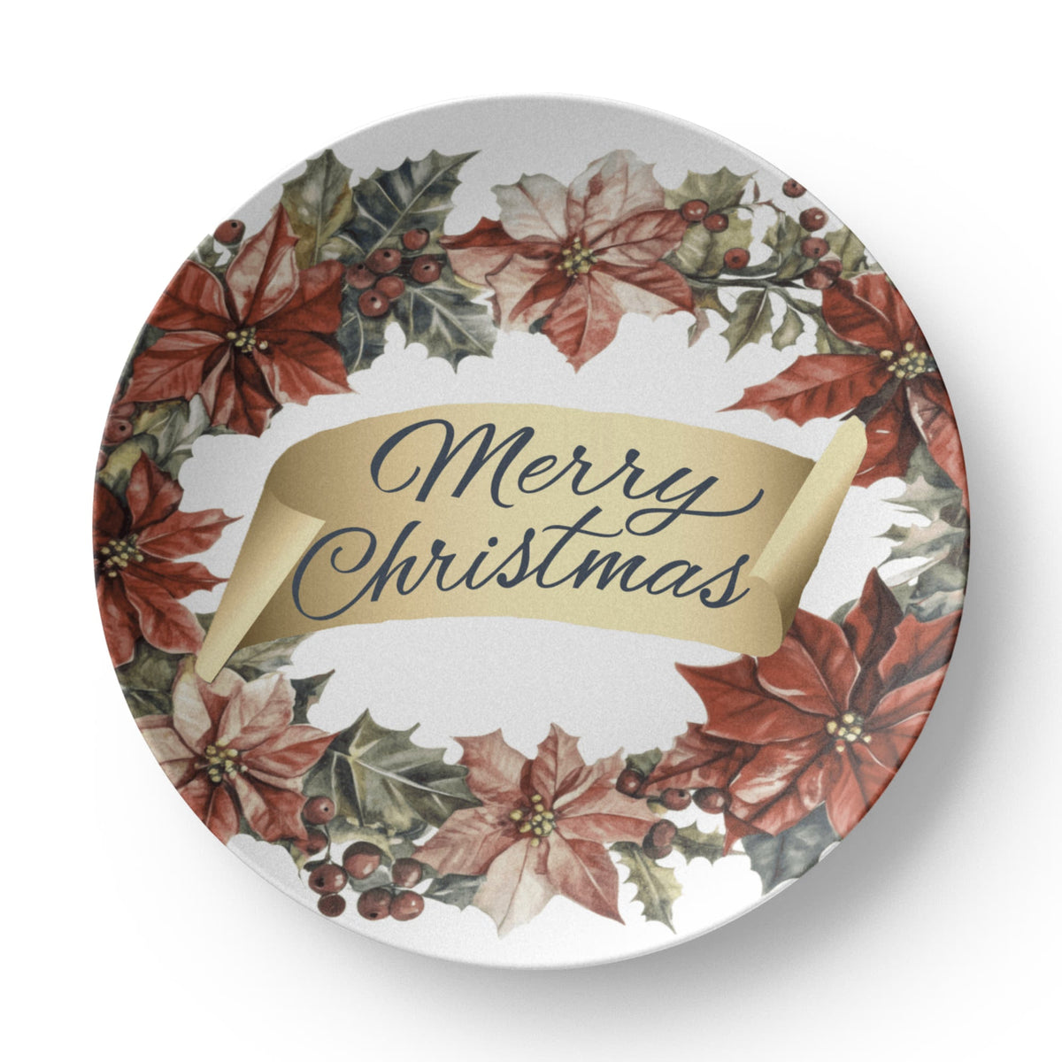Merry Christmas Oval Wreath 10" Polymer Plate