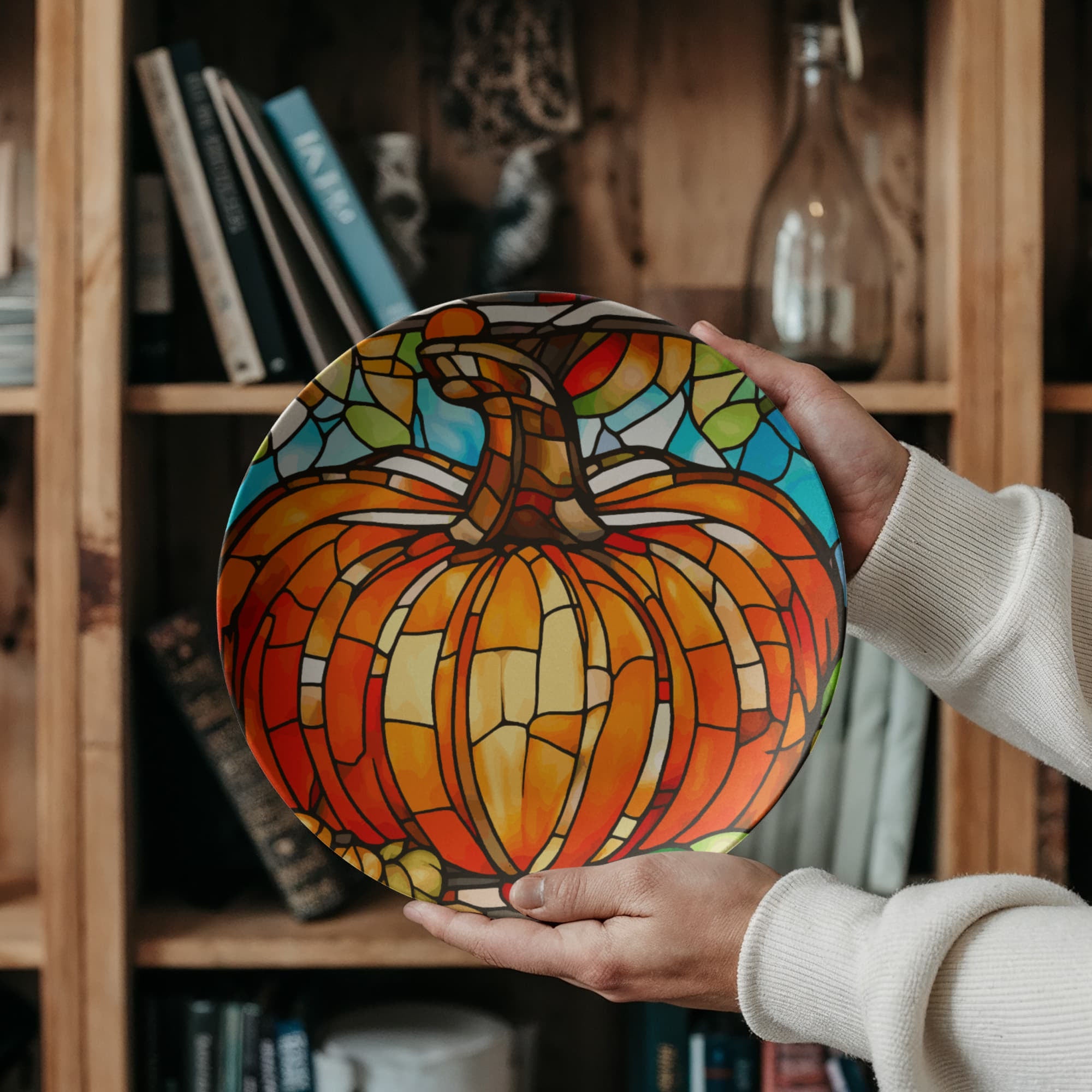Stained Glass Orange Pumpkin Serving Plate