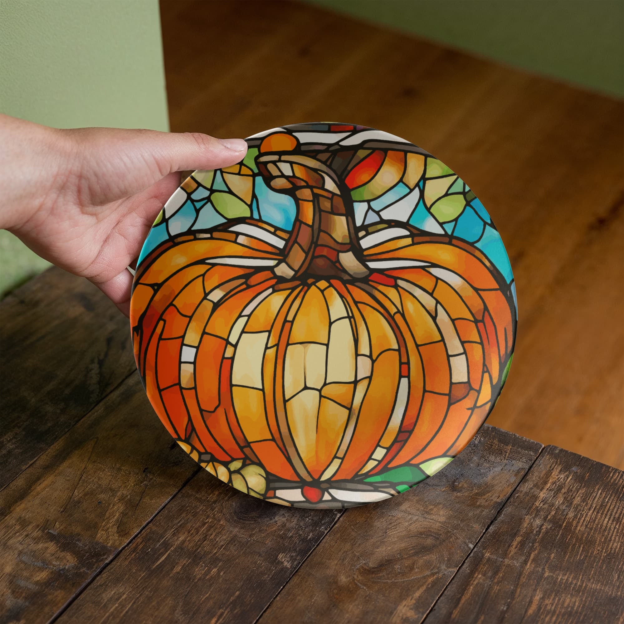 Stained Glass Orange Pumpkin Serving Plate