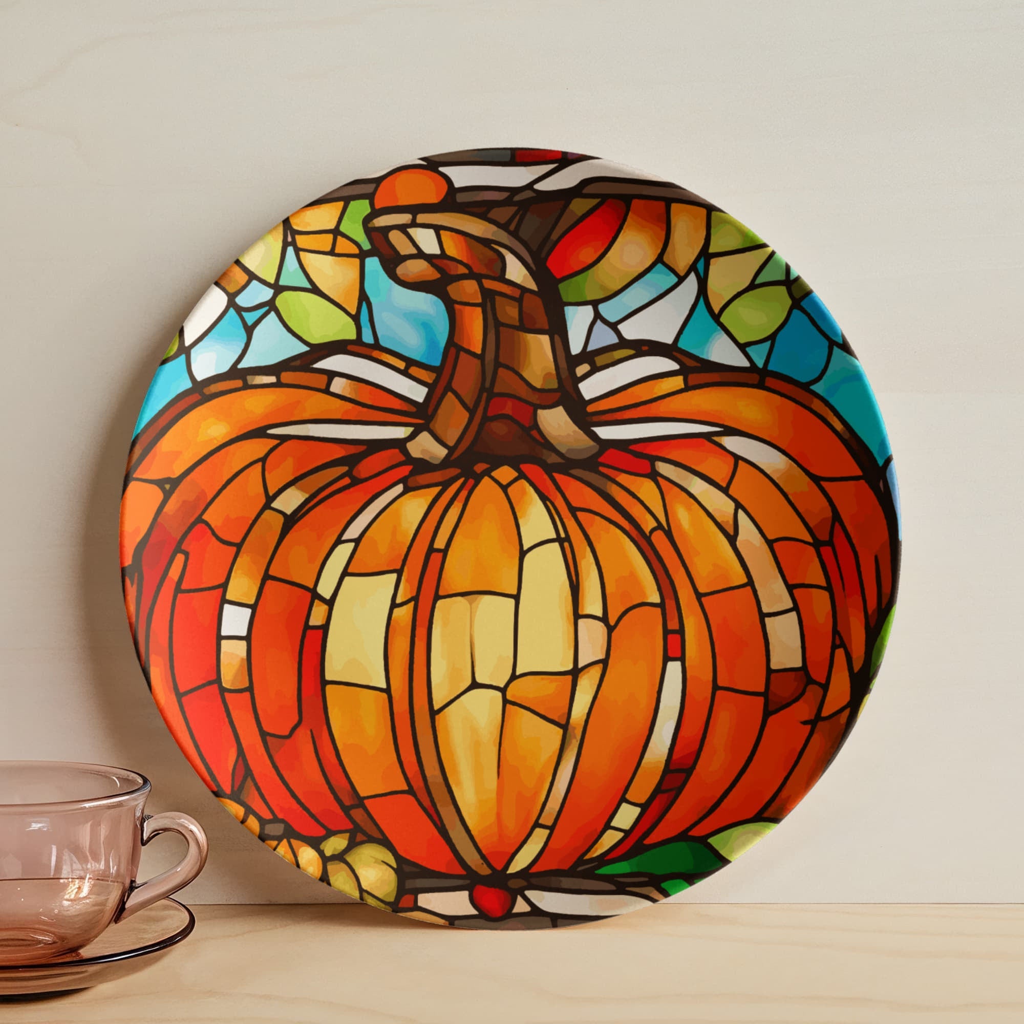 Stained Glass Orange Pumpkin Serving Plate