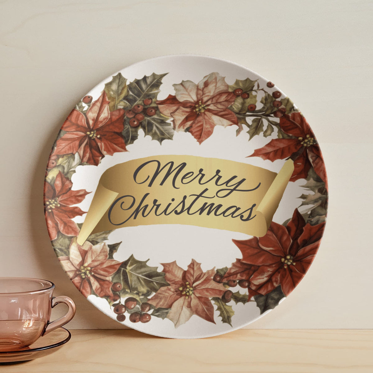 Merry Christmas Oval Wreath 10" Polymer Plate