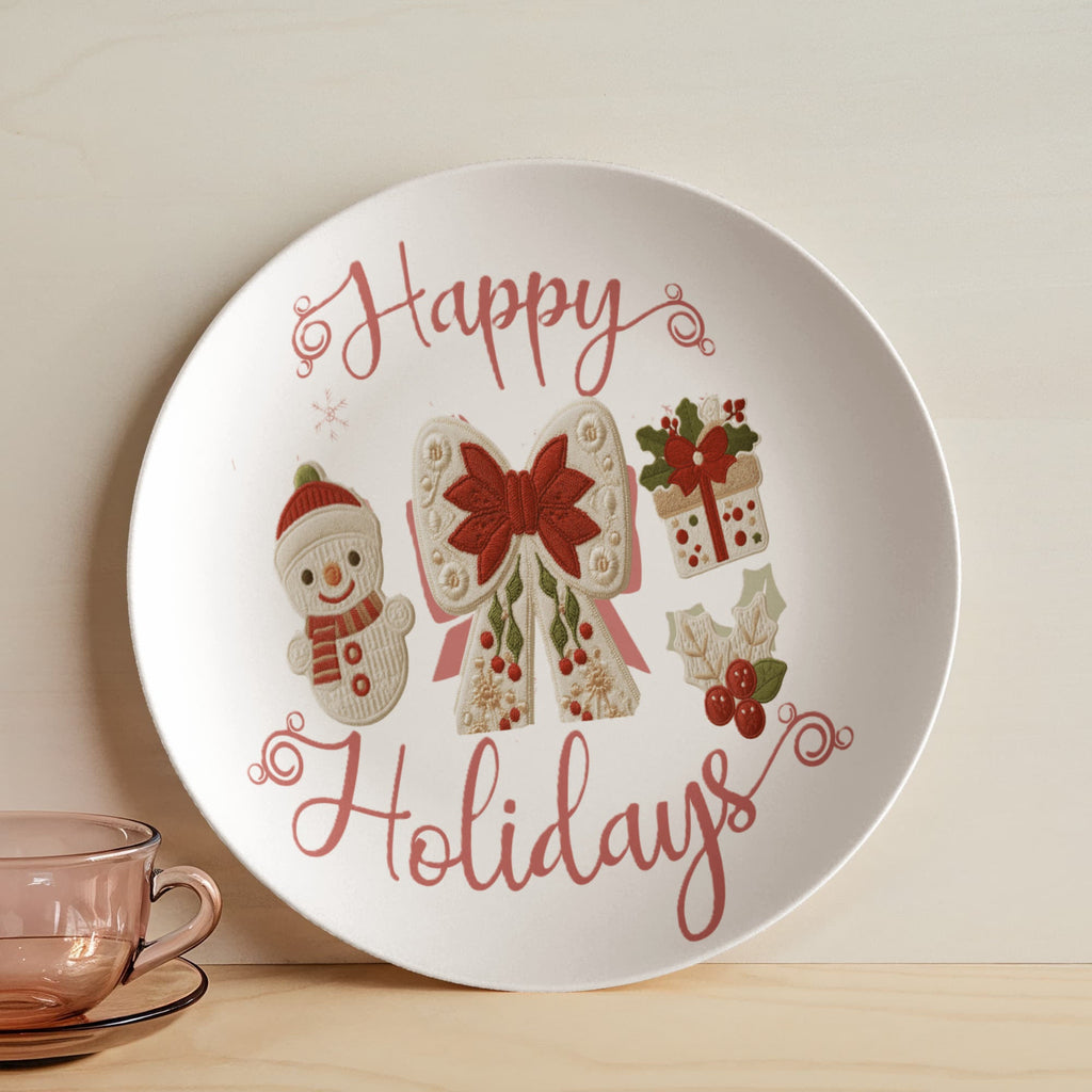Pink Happy Holidays Faux Yarn Polymer 10" Plate