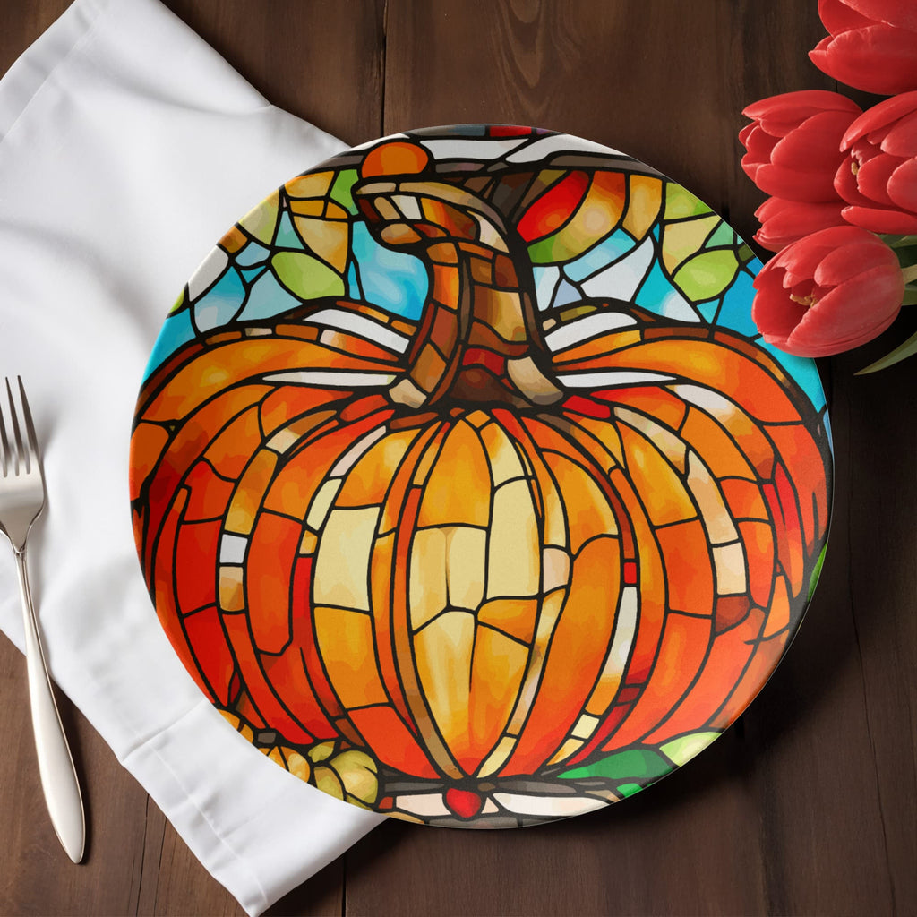Stained Glass Orange Pumpkin Serving Plate