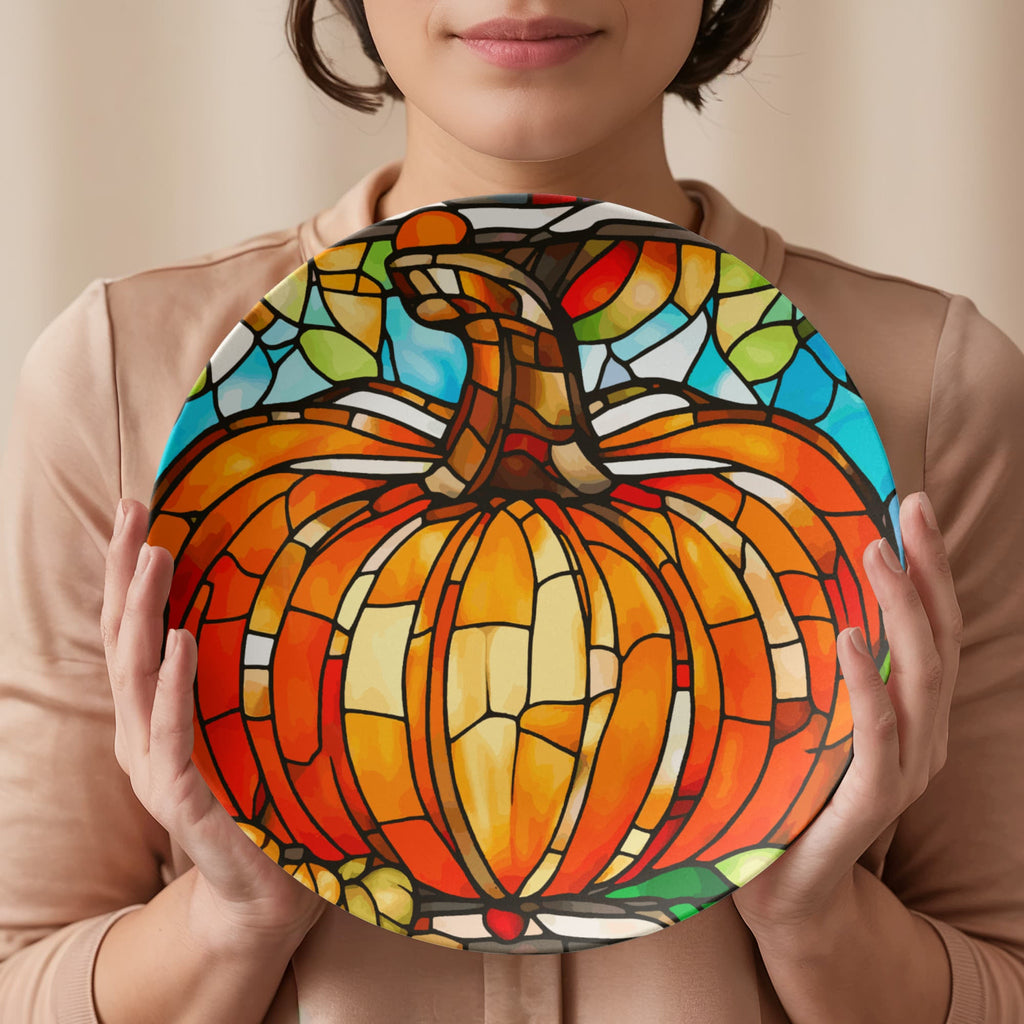 Stained Glass Orange Pumpkin Serving Plate