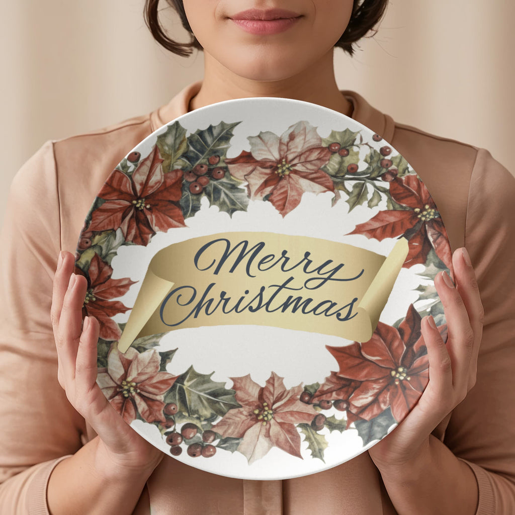 Merry Christmas Oval Wreath 10" Polymer Plate