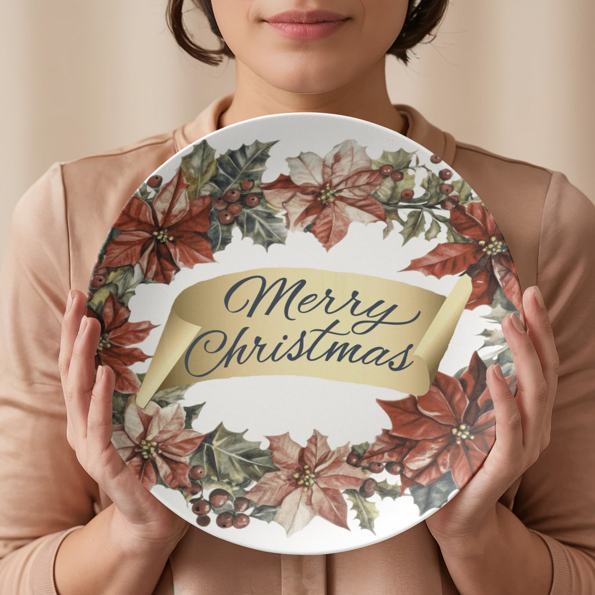 Merry Christmas Oval Wreath 10" Polymer Plate