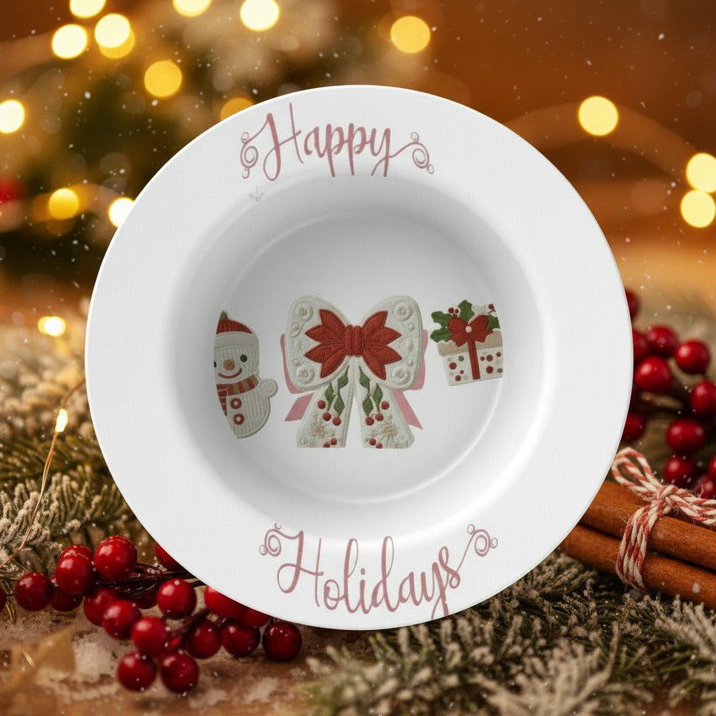 Happy Holidays Faux Yarn Polymer 8.5" Bowl