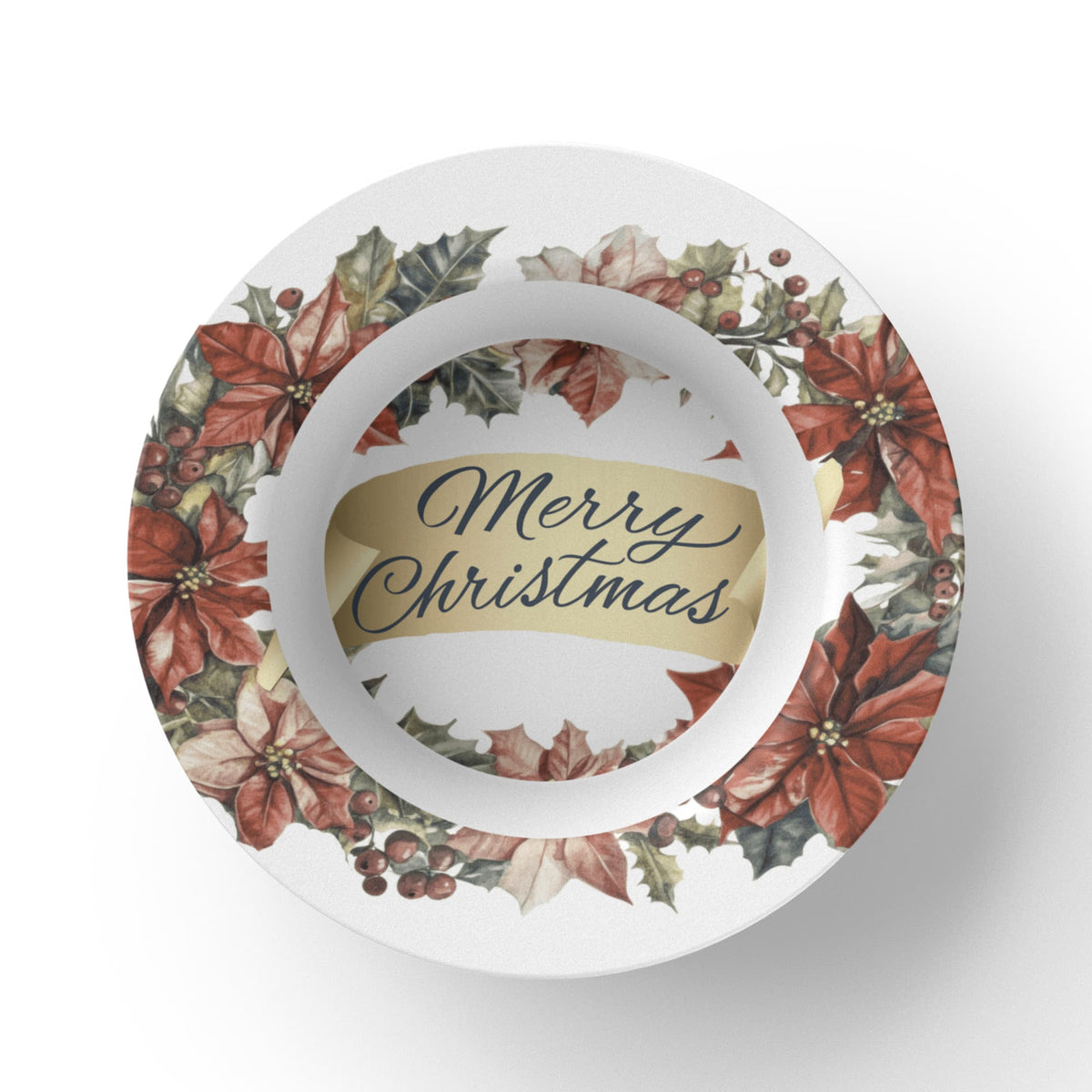 Merry Christmas Oval Wreath 8.5" Polymer Bowl