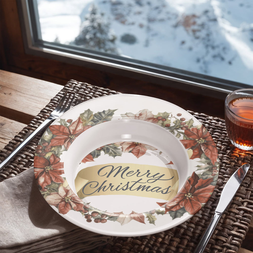 Merry Christmas Oval Wreath 8.5" Polymer Bowl
