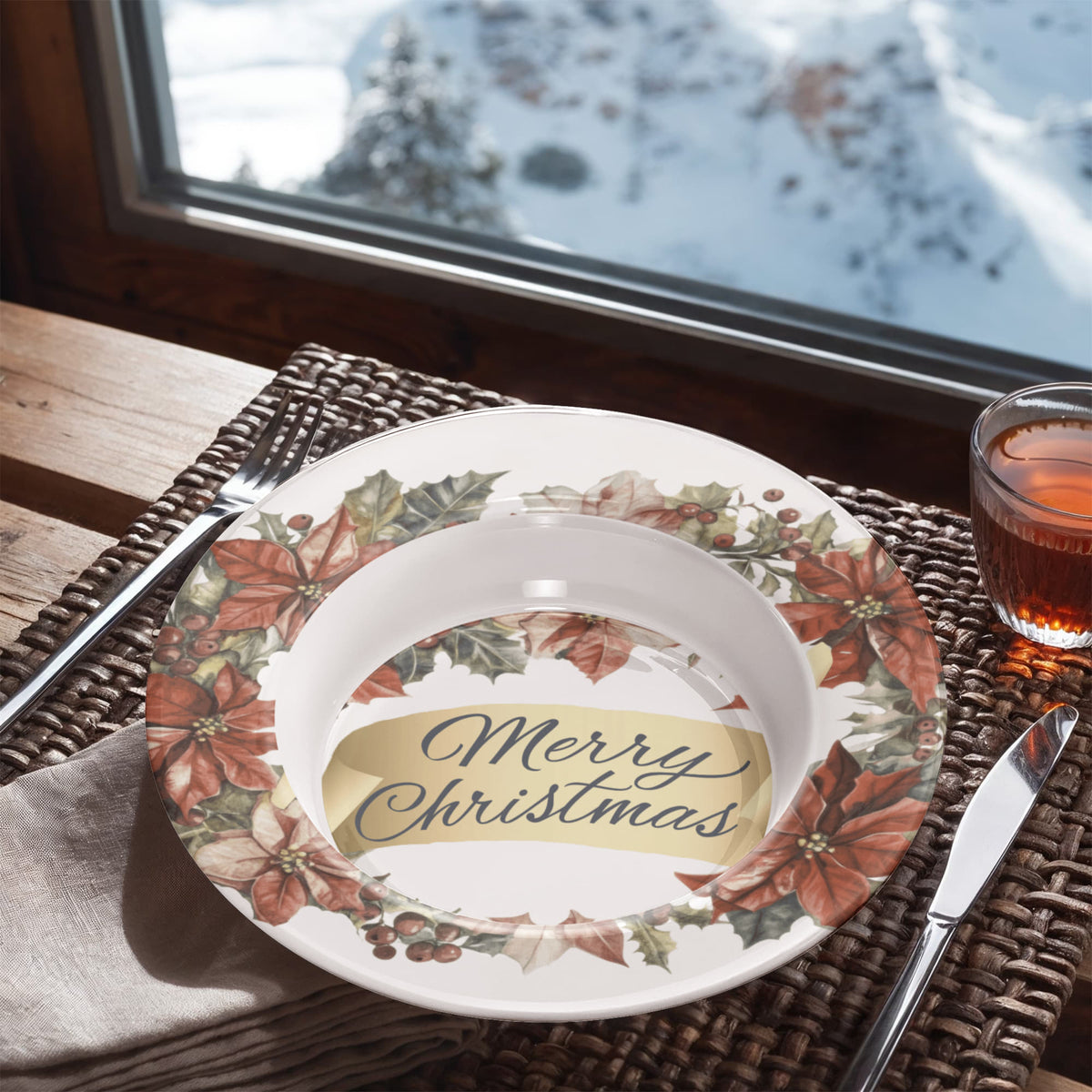 Merry Christmas Oval Wreath 8.5" Polymer Bowl