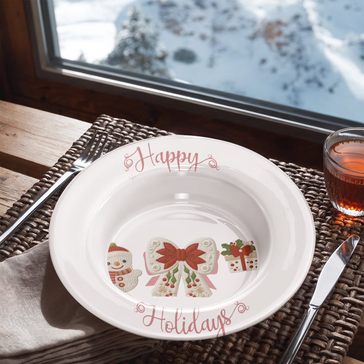 Happy Holidays Faux Yarn Polymer 8.5" Bowl