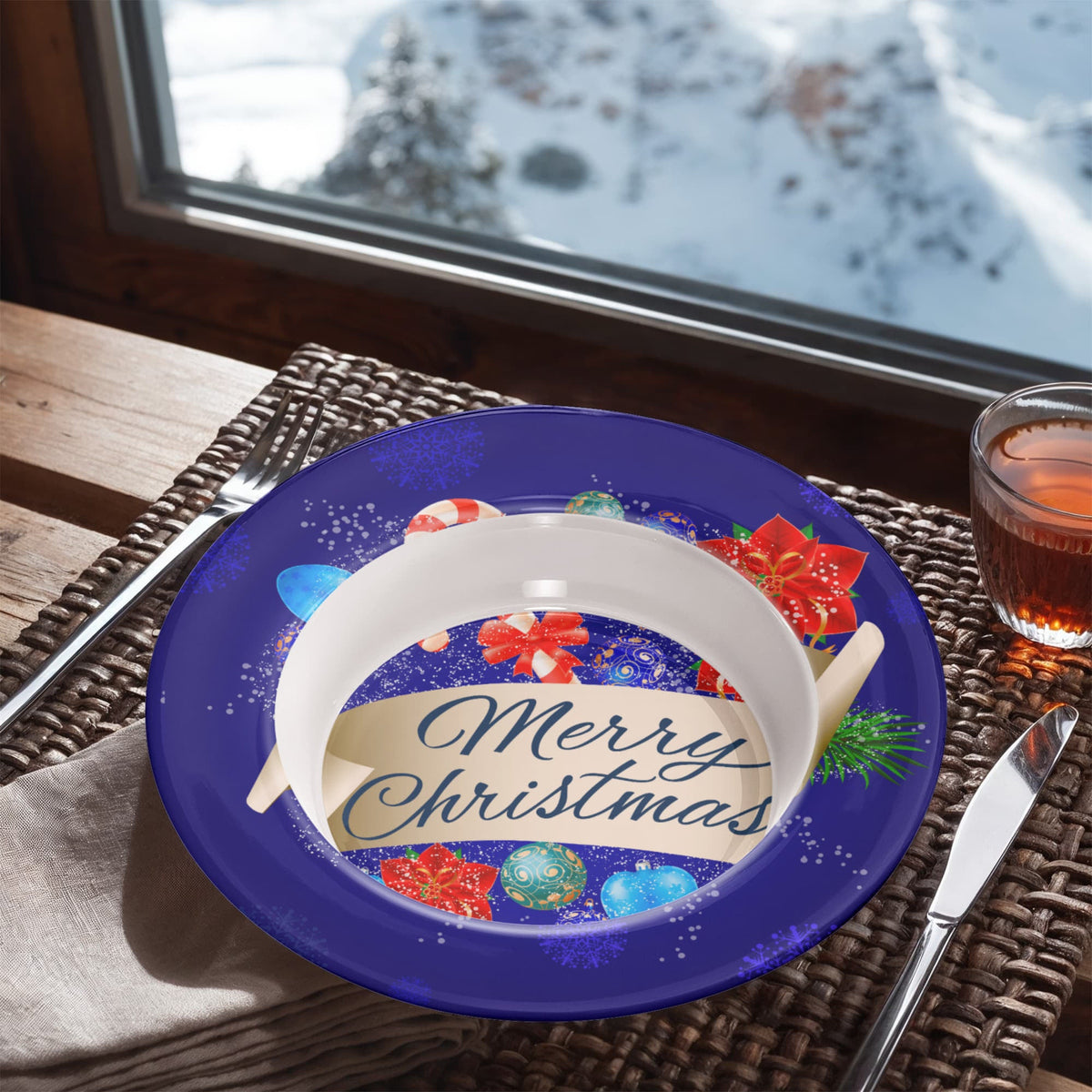Blue Merry Christmas 8.5" Polymer Bowl