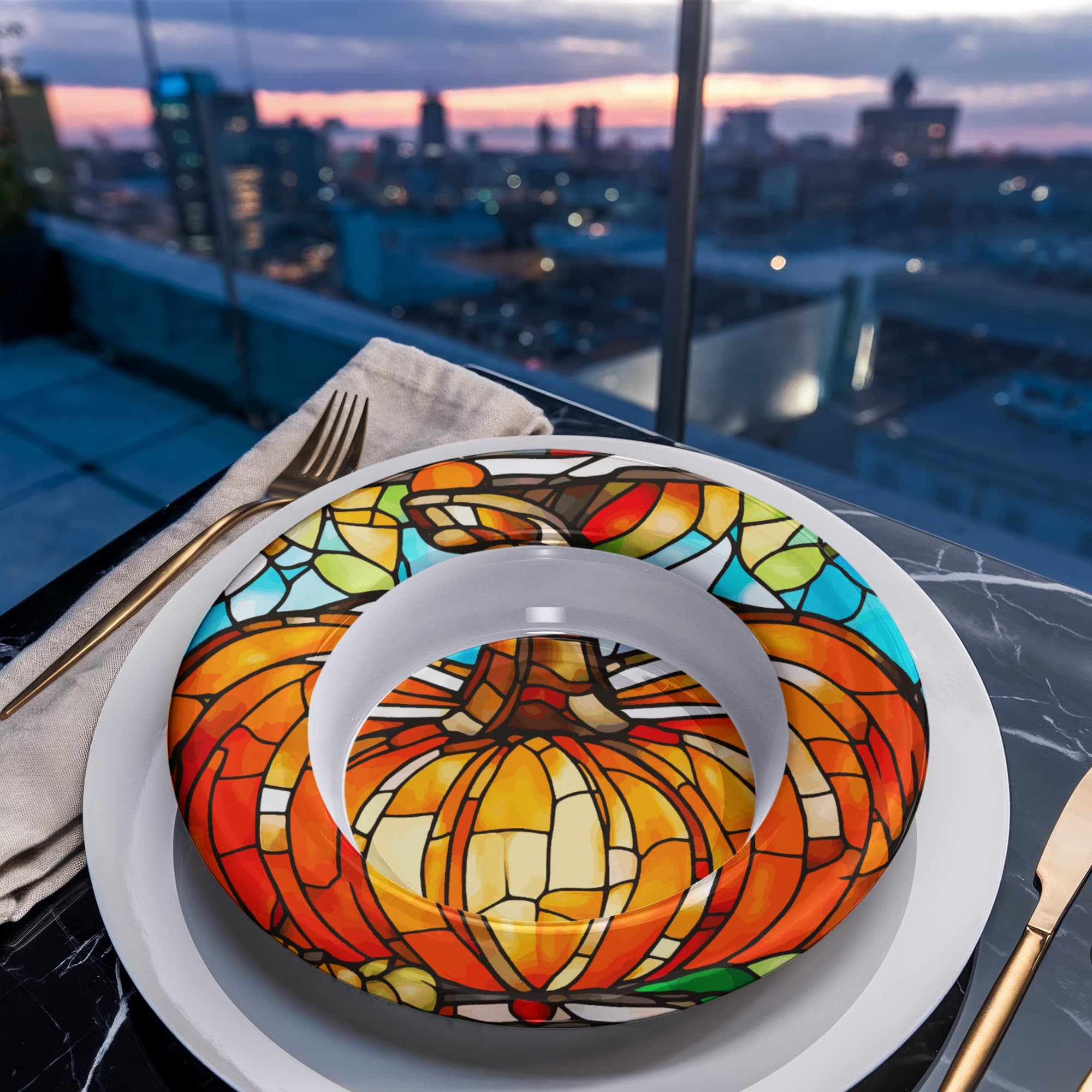 Stained Glass Orange Pumpkin 16 oz Bowl