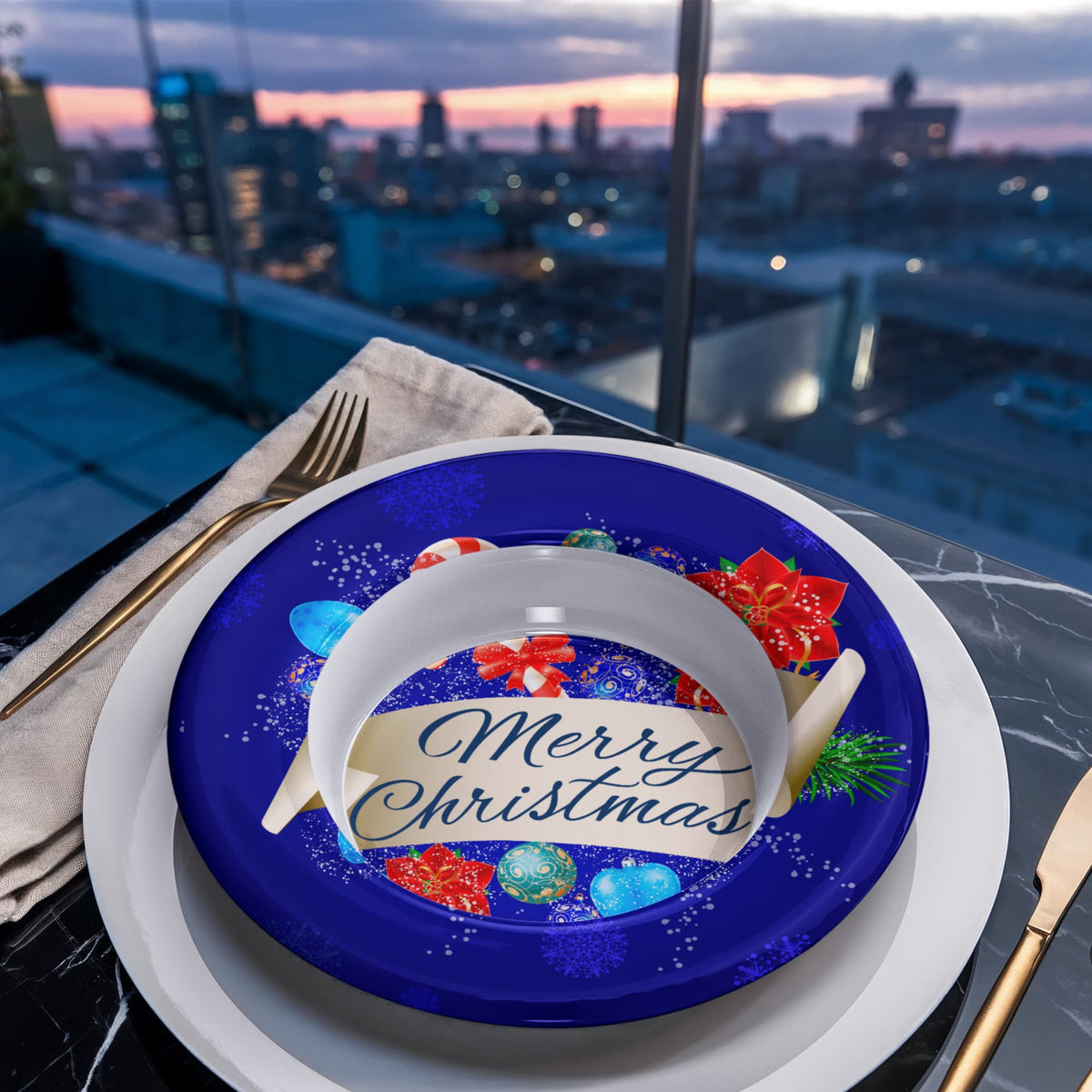 Blue Merry Christmas 8.5" Polymer Bowl