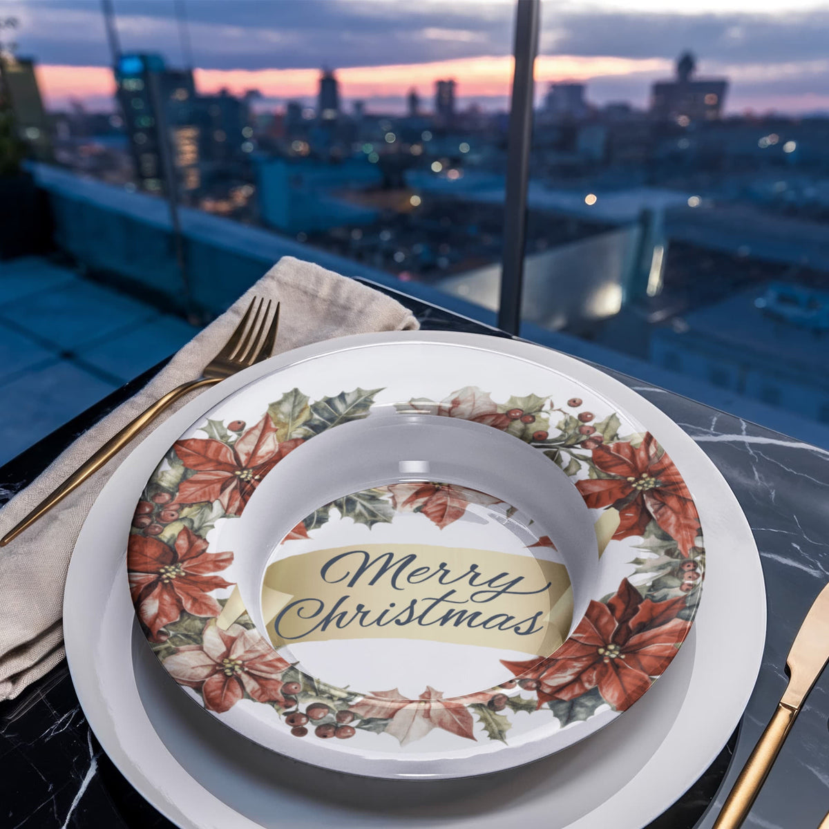 Merry Christmas Oval Wreath 8.5" Polymer Bowl