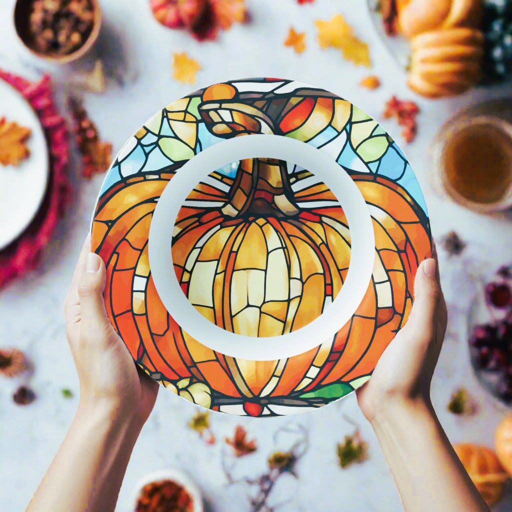 Stained Glass Orange Pumpkin 16 oz Bowl