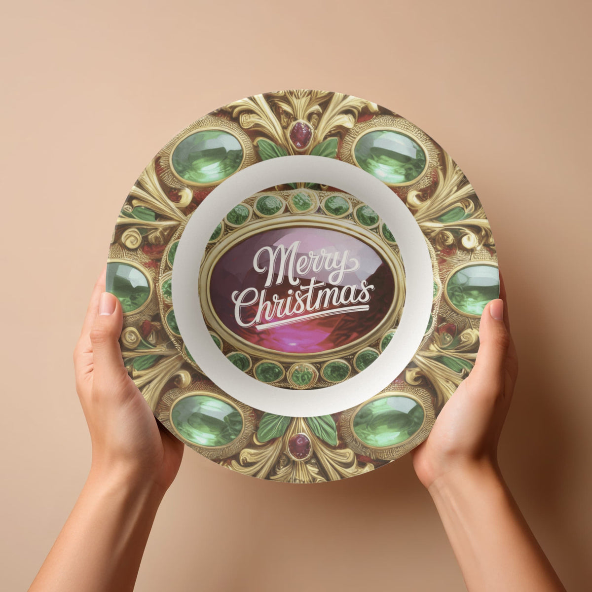 Ornate Gold Frame with Gemstones 8.5" Polymer Bowl
