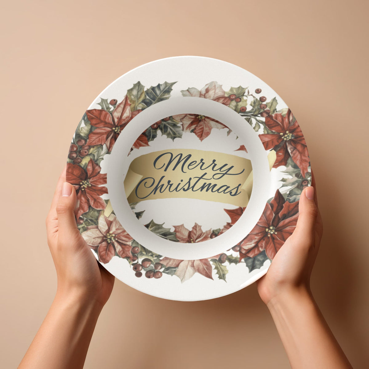 Merry Christmas Oval Wreath 8.5" Polymer Bowl