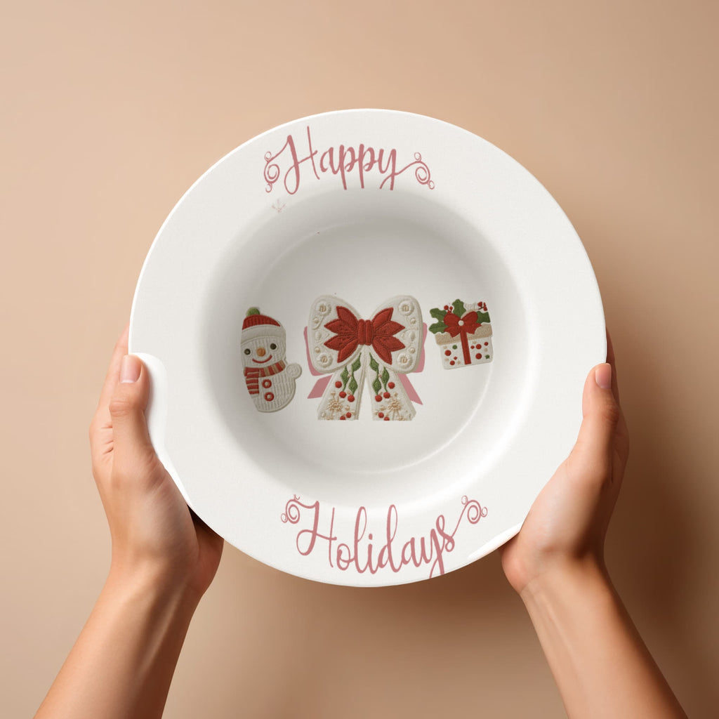 Happy Holidays Faux Yarn Polymer 8.5" Bowl