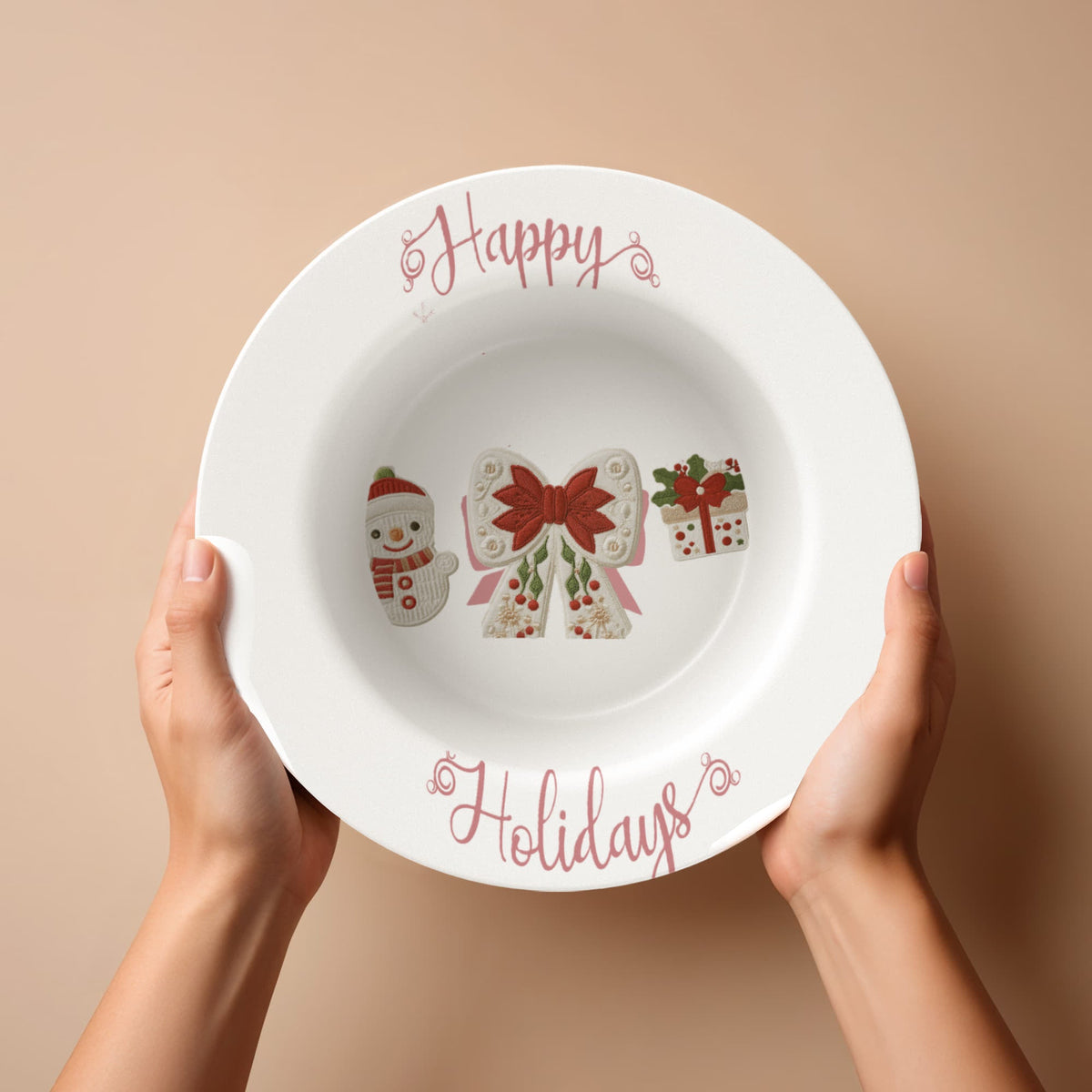 Happy Holidays Faux Yarn Polymer 8.5" Bowl