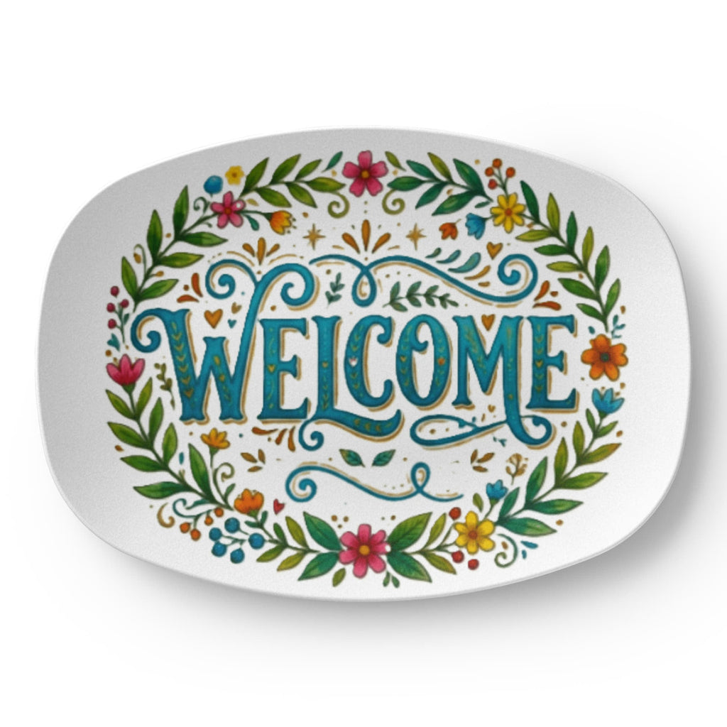 Welcome Floral Pattern 10”x14” Oval Serving Platter