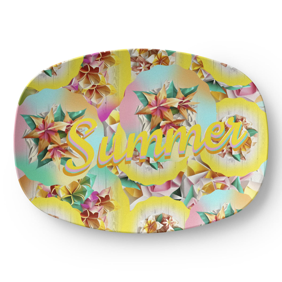Colorful Pattern Summer Design 10" x 14" Oval Serving Platter
