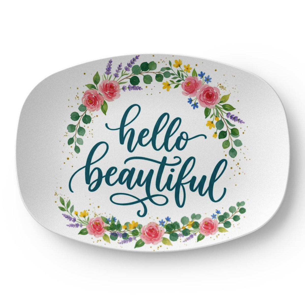 Floral Hello Beautiful 10”x14” Oval Serving Platter