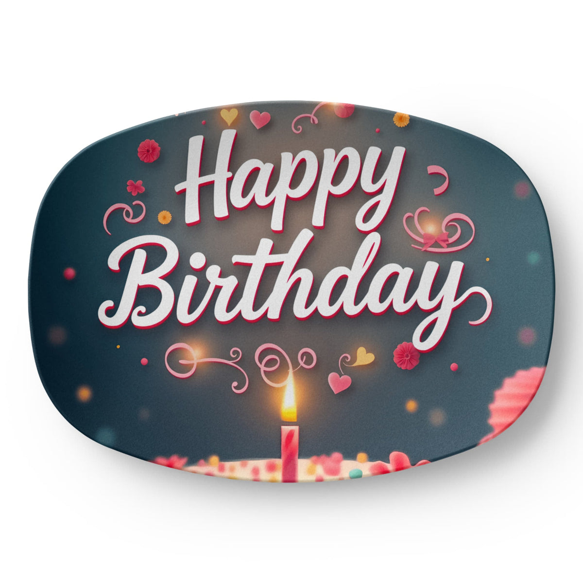 Happy Birthday Cake & Candle 10" x 14" Oval Serving Platter