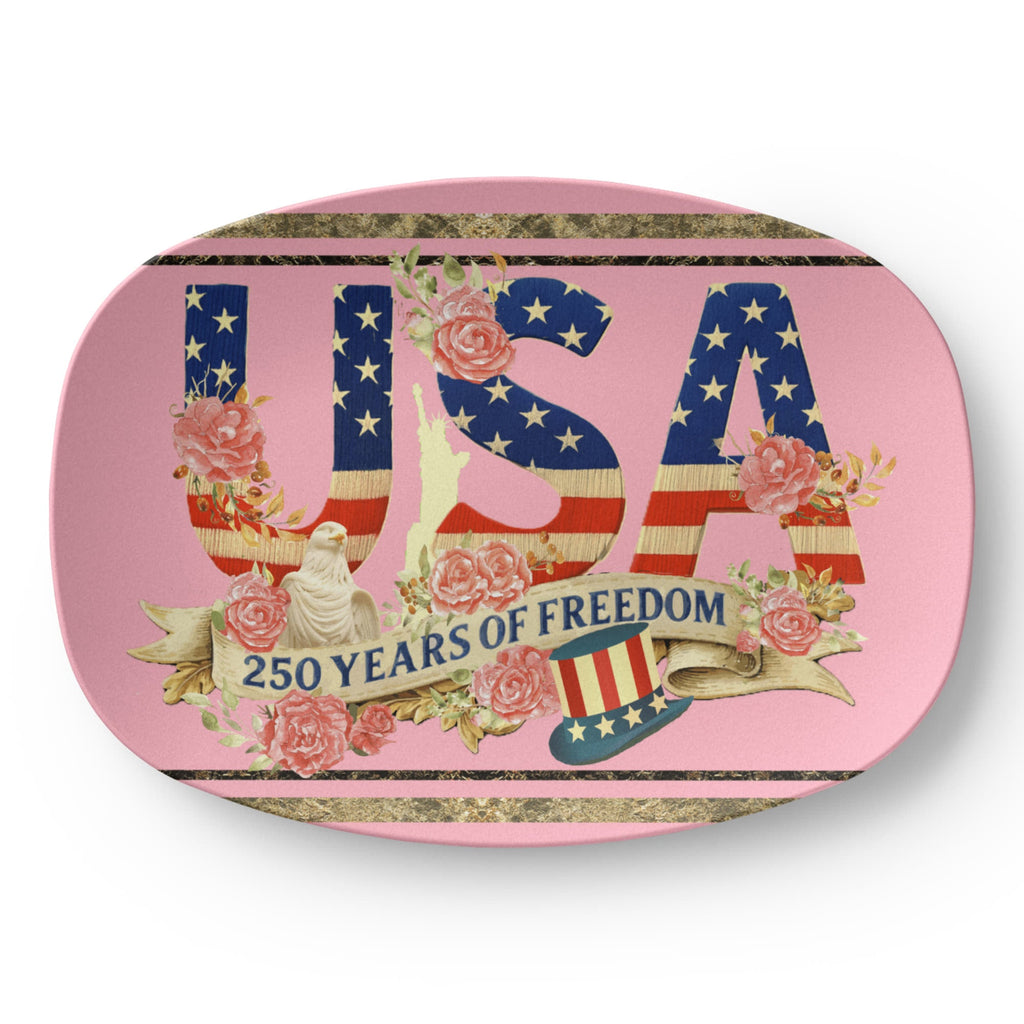 Pink USA 250 Years of Freedom Floral 10" x 14" Oval Serving Platter
