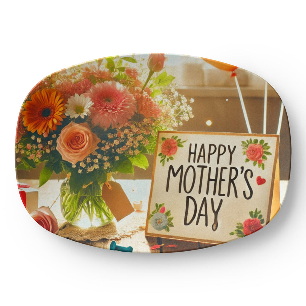 Happy Mother's Day Card and Flowers  10" x 14" Oval Serving Platter
