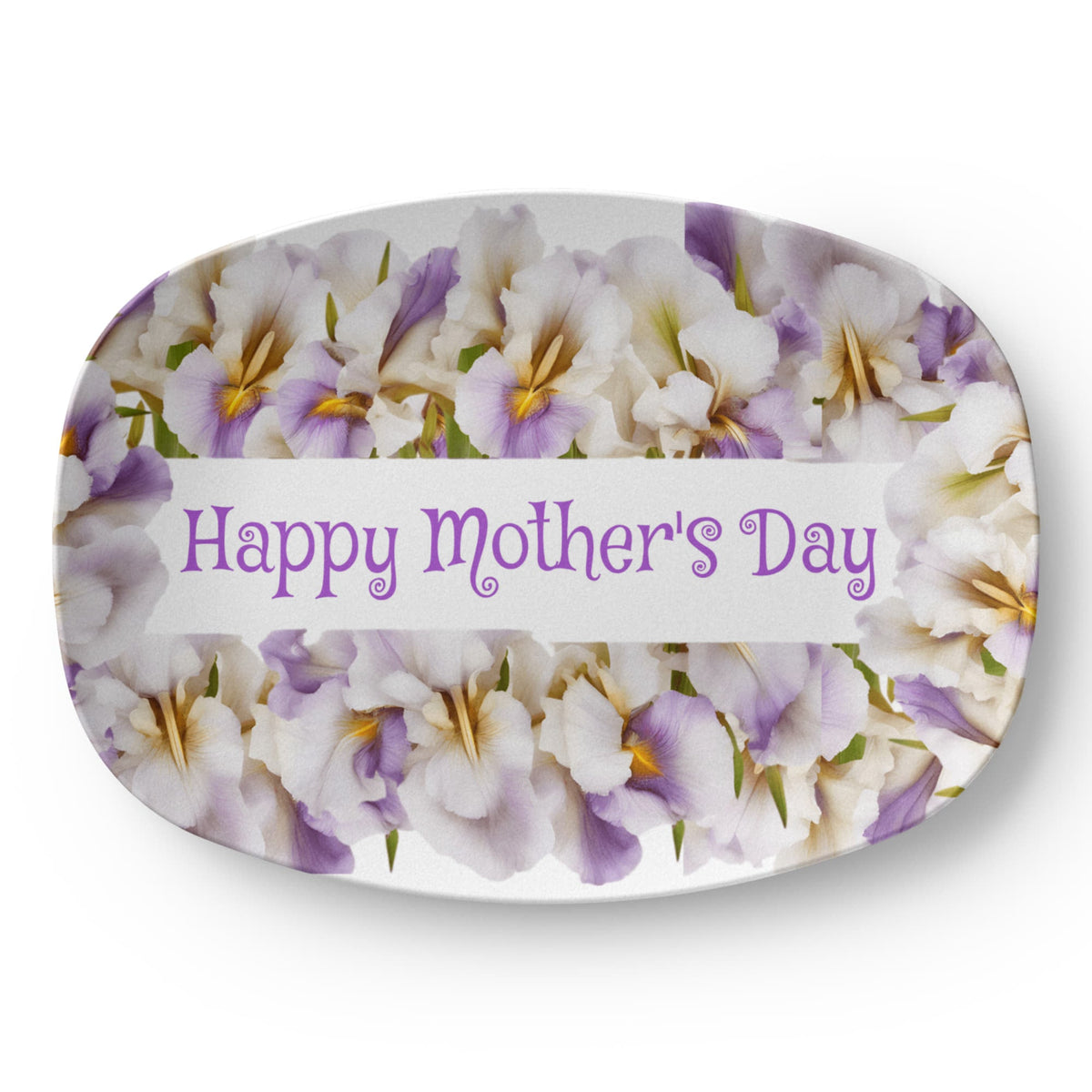 Happy Mother's Day Purple Flowers 10”x14” Oval Serving Platter