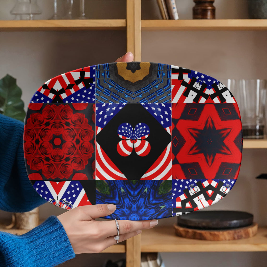 USA Patchwork Design 10” x 14” Oval Serving Platter
